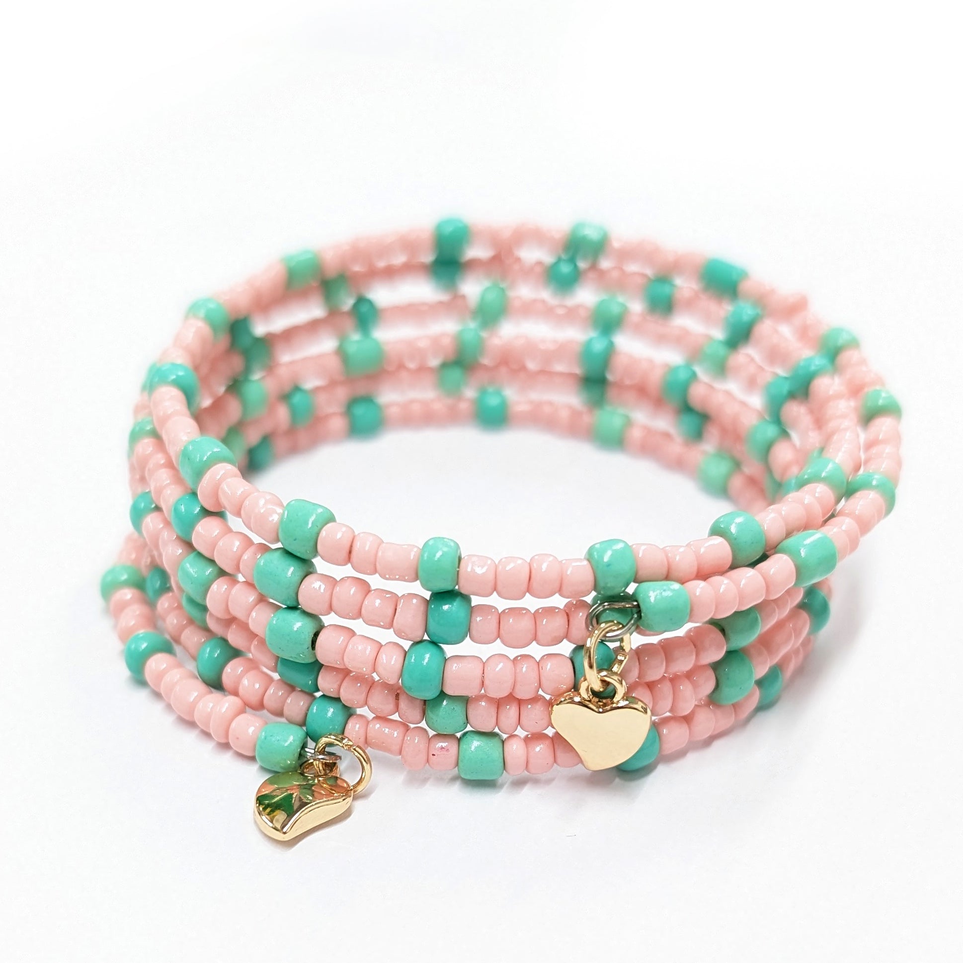 Coil Seed Bead Bracelet - Pink & Turquoise Handmade Jewelry for Women | Boho Chic Accessories for Everyday Wear & Special Occasions
