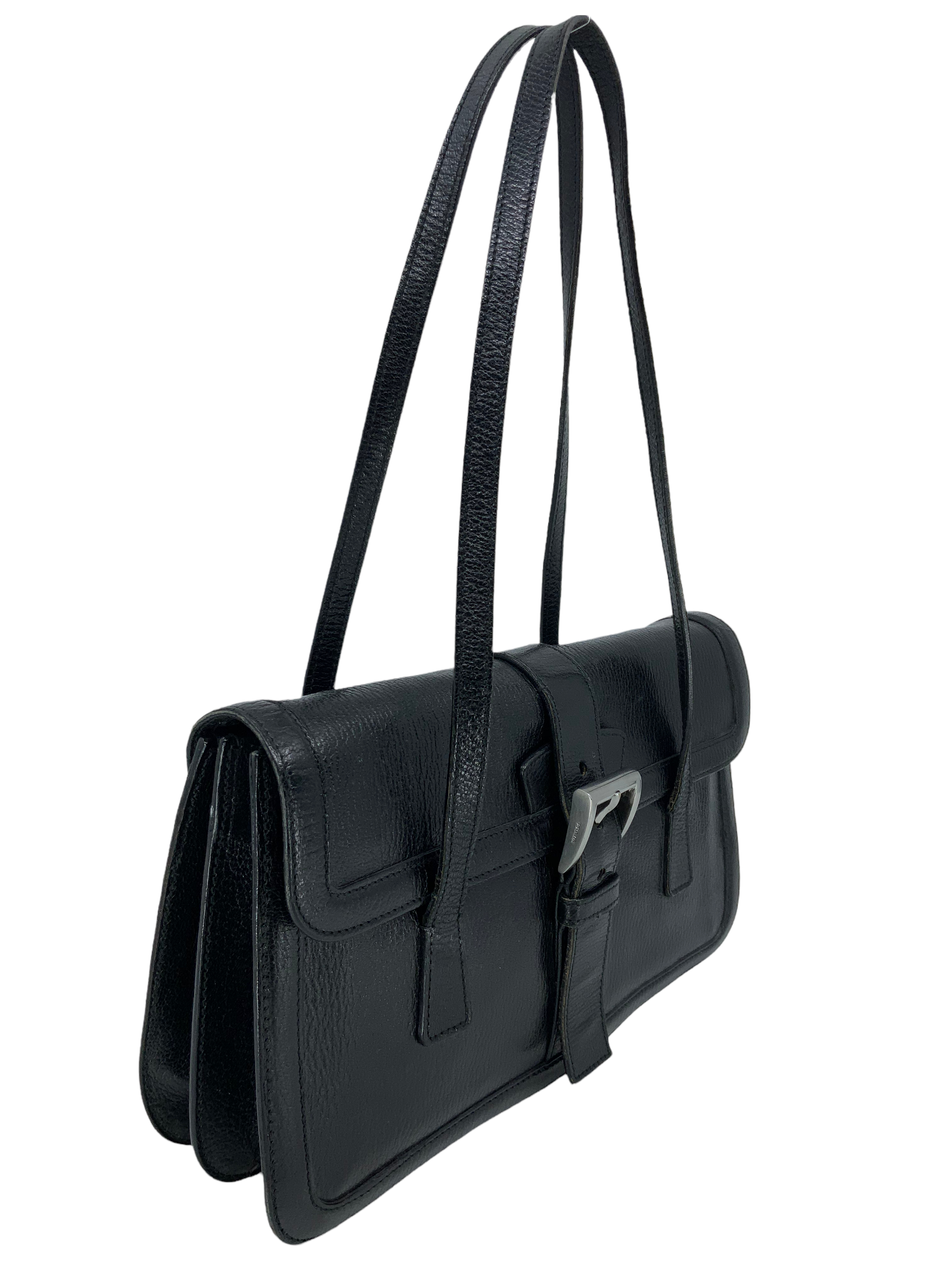 Prada Leather Buckle Flap Shoulder Bag for Women - Luxury Designer Crossbody Purse for Work, Travel & Evening Out