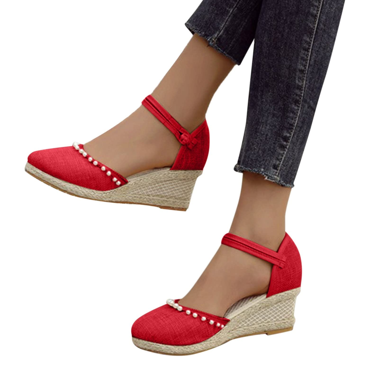Aniywn Women's Retro Closed Toe Wedge Sandals with Buckle Strap - Comfortable Casual Espadrilles for Summer Outfits, Beach Vacations & Date Nights