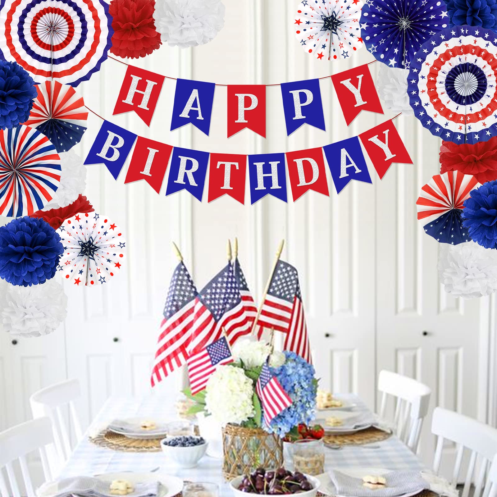 4th of July Birthday Party Decorations - Patriotic Red White Blue Birthday Banner for Independence Day Celebrations | Perfect for Backyard BBQs, Family Gatherings & July 4th Birthday Parties