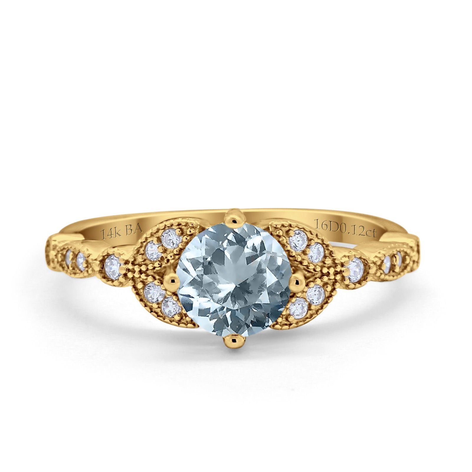 14K Gold 0.96ct Round Art Deco 6mm G SI Diamond Engagement Ring for Women - Elegant Wedding Band, Anniversary Gift, Promise Ring for Brides & Fiancées