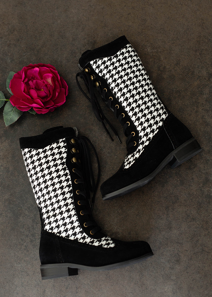 Keiko Women's Black Houndstooth Tall Boots - Stylish Winter Fashion Boots for Office, Party & Casual Outfits
