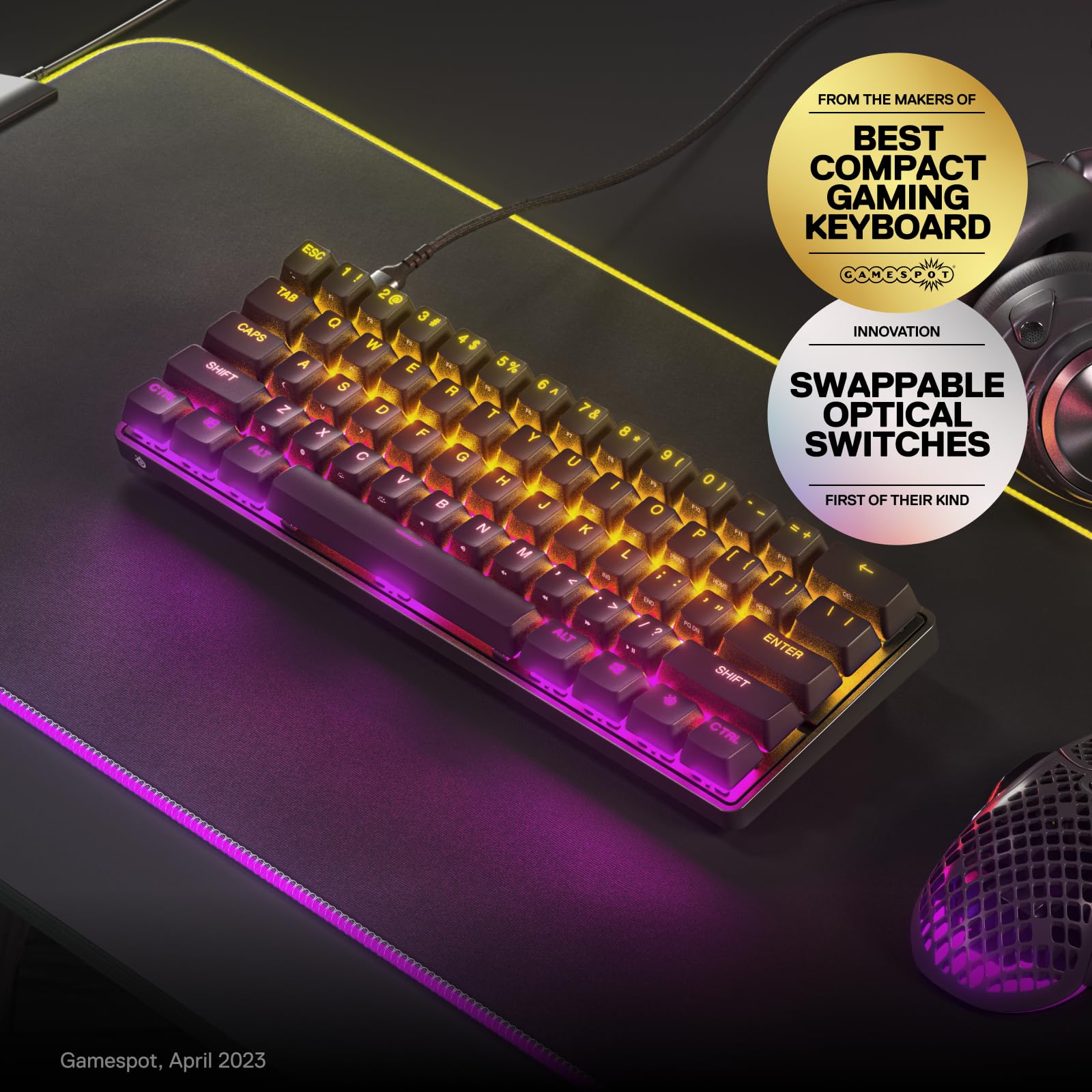SteelSeries Apex 9 Mini 60% Compact Mechanical Gaming Keyboard with Optical Switches - Hot-Swappable, 2-Point Actuation - Nordic QWERTY Layout for Esports, PC & Mac Gaming (Ideal for Competitive Gaming & Small Desks)