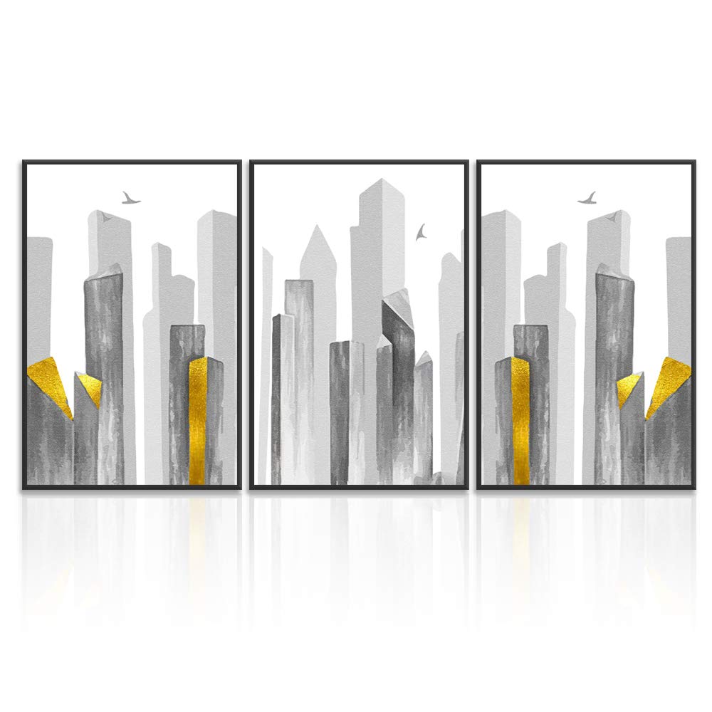 Wall26 3-Panel Framed Canvas Wall Art Set - Modern Cityscape Building Theme Prints for Living Room & Bedroom Decor (16x24 Inches, Ready to Hang) - Perfect for Home, Office, and Gift Giving