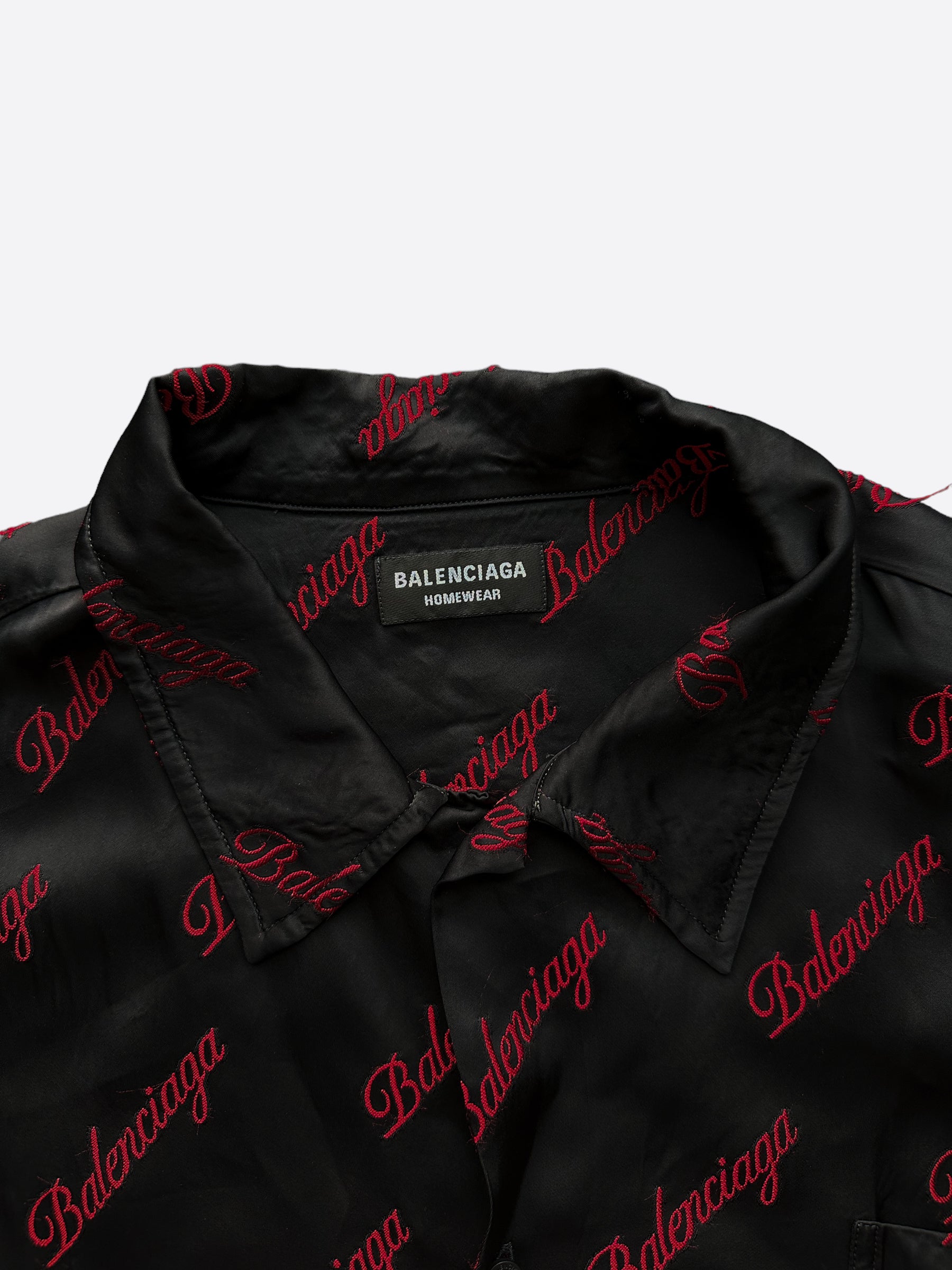 Balenciaga Black & Red Script Logo Button Up Shirt for Men | Stylish Casual & Party Wear | Perfect for Date Night & Social Events