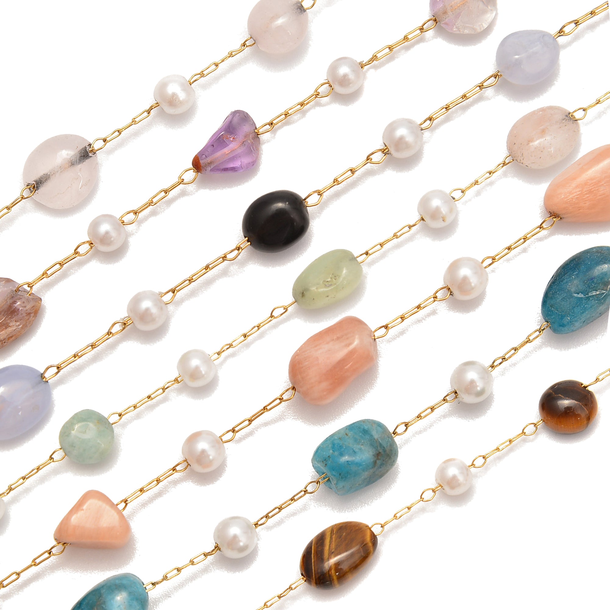 6-8mm Natural Pebble Nugget Beads Multi-Gemstone Chain Bracelet Making Supplies - 1 Meter per Bag for DIY Jewelry, Boho Crafts & Gift Wrapping