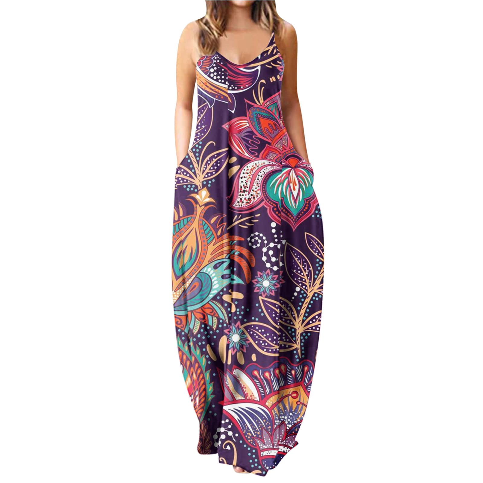 Women's Plus Size Casual Summer Dresses - Sleeveless Floral Gradient Print Loose Maxi Dress for Petite, Beach Vacation, Outdoor Party & Daily Wear