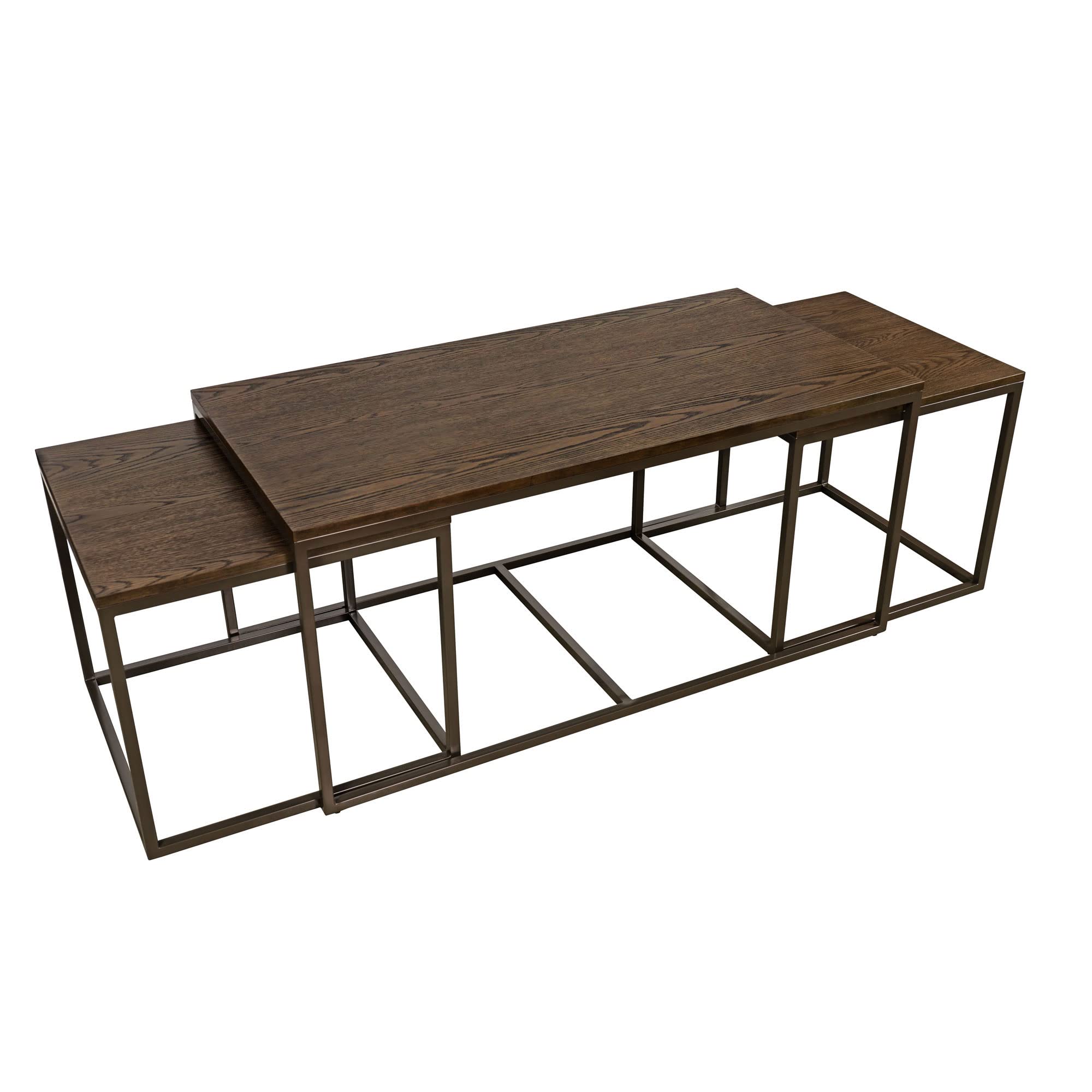Modern Steel Nesting Coffee Table Set - 3-Piece, Brown, 48