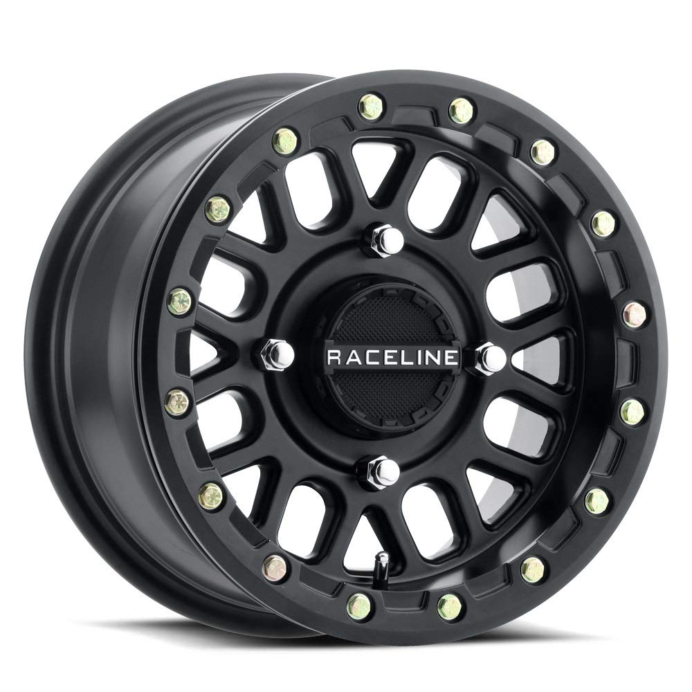 Raceline Podium Beadlock UTV Wheels 14x7 Black - Heavy Duty Off-Road Rims for Kawasaki Mule Pro FXT - Perfect for Trail Riding, Mudding & Rock Crawling
