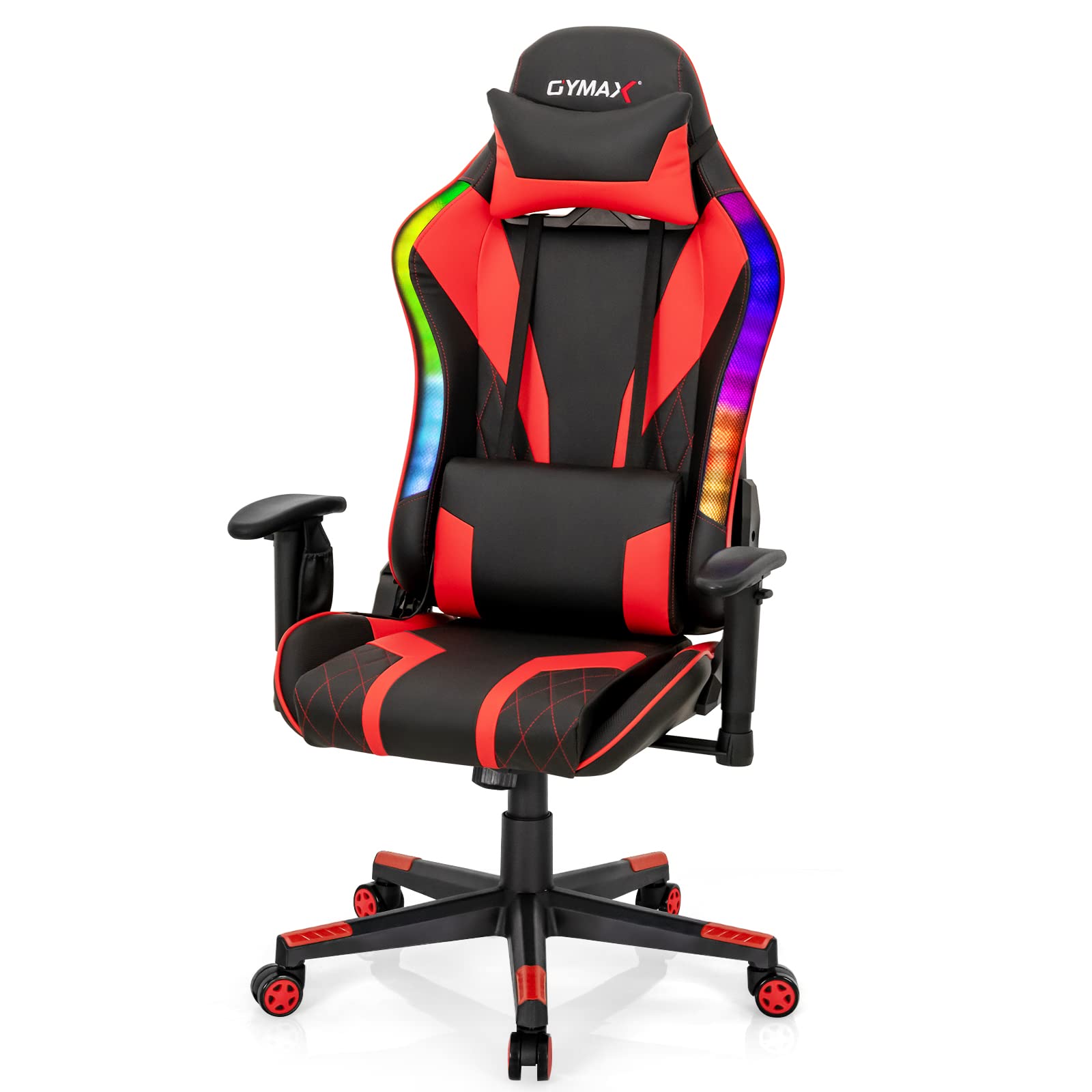 Powerstone RGB Gaming Chair - Ergonomic Racing Style Computer Chair for Adults with Adjustable Lumbar Support & Armrests - High Back Office Desk Chair for Gamers (Red) - Perfect for Esports, Streaming & Home Office Workspace
