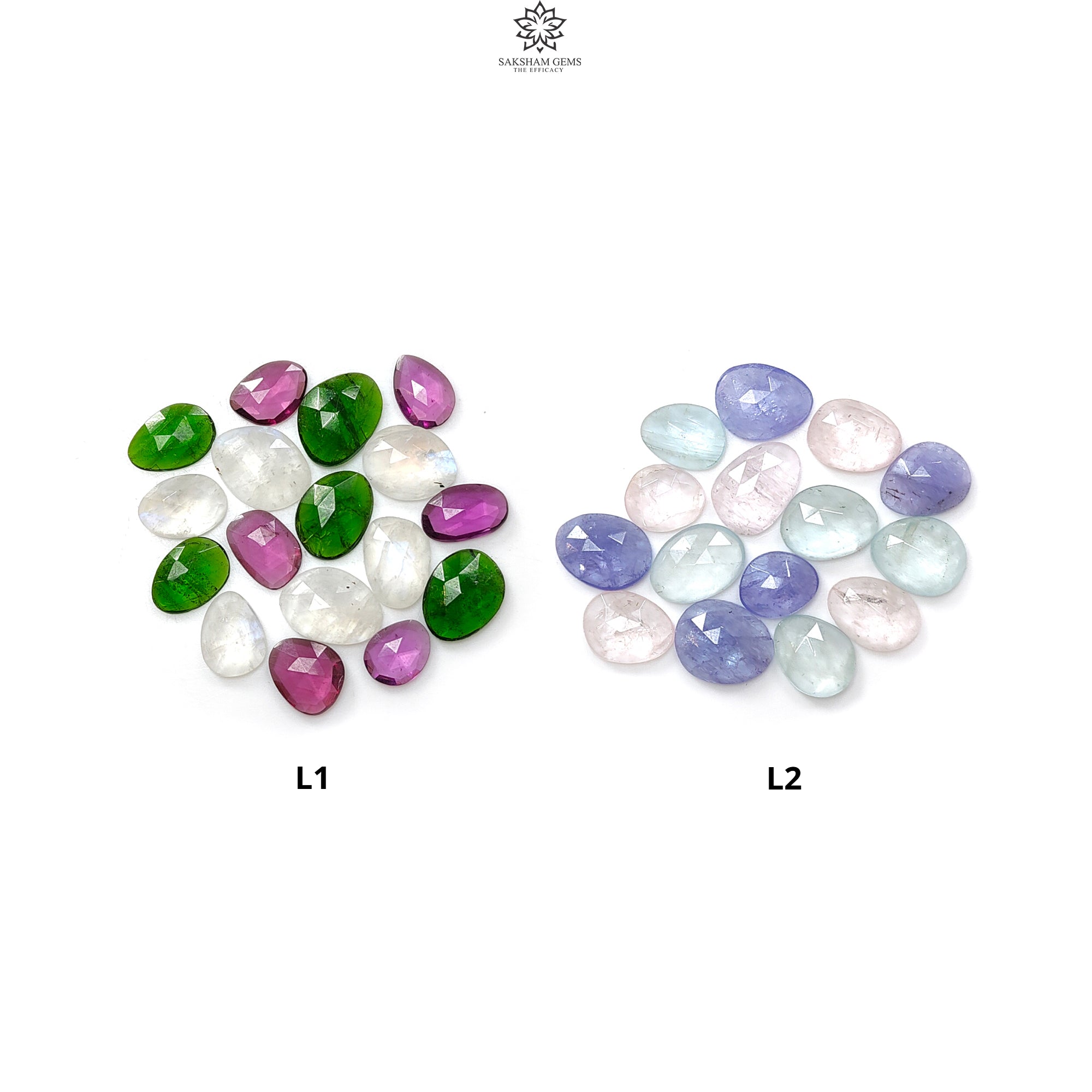 Natural Untreated Rose Cut Gemstone Slices - Garnet, Chrome Diopside, Moonstone, Tanzanite, Morganite & Aquamarine | Fancy Shape Faceted Lots for Jewelry Making, Wire Wrapping & Crystal Healing