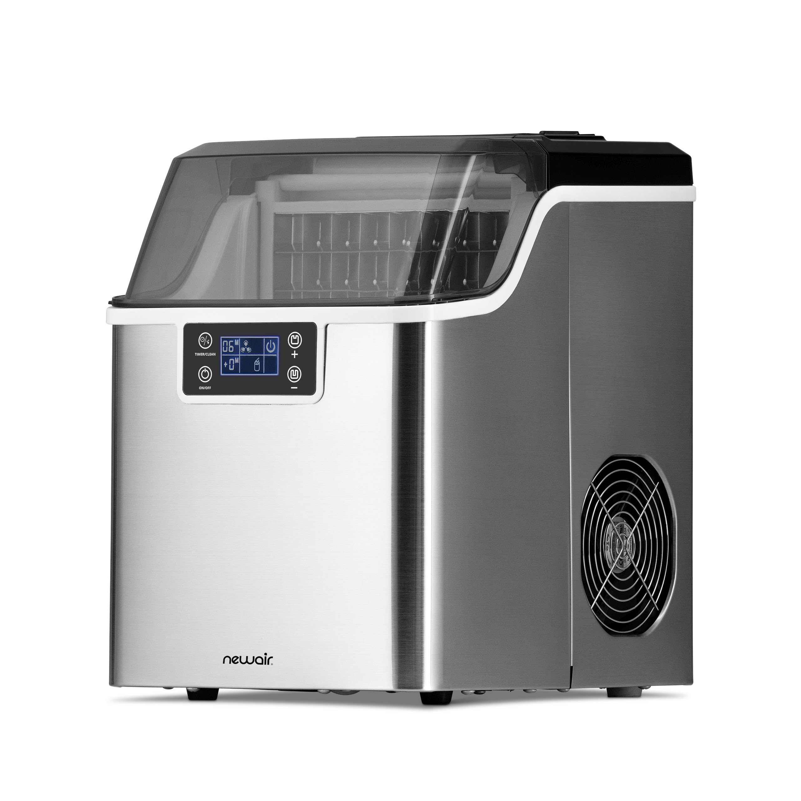 Newair 45lbs/Day Countertop Clear Ice Maker with Self-Cleaning & Adjustable Ice Thickness - Portable Ice Cube Machine with 24H Timer - Perfect for Home, Office, RV, Outdoor Bar & Parties - Stainless Steel Design