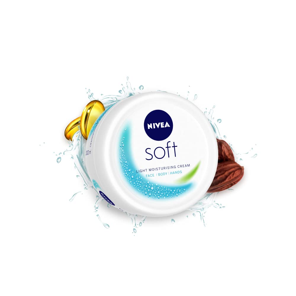 NIVEA Soft Light Moisturizing Cream with Vitamin E & Jojoba Oil - 200ml for Face, Hands & Body | Non-Greasy, Hydrating Skincare for Daily Use & Dry Skin Relief