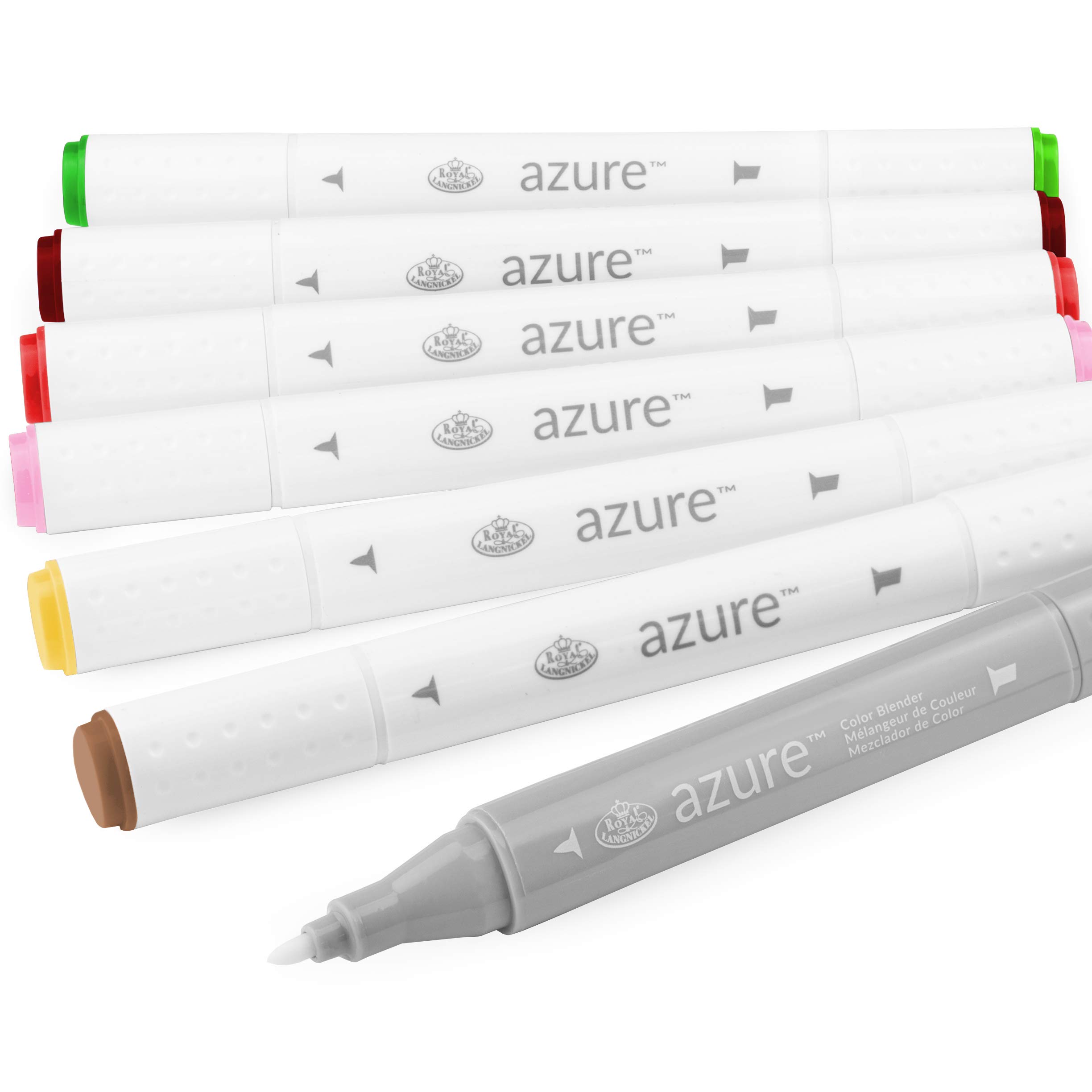 Royal and Langnickel Azure Artist Markers - Dual Tip Brush & Chisel - 5 Vibrant Colors + Blender - Botanic Art Set of 6 - Perfect for Adult Coloring Books, Sketching, Bullet Journaling & DIY Crafts