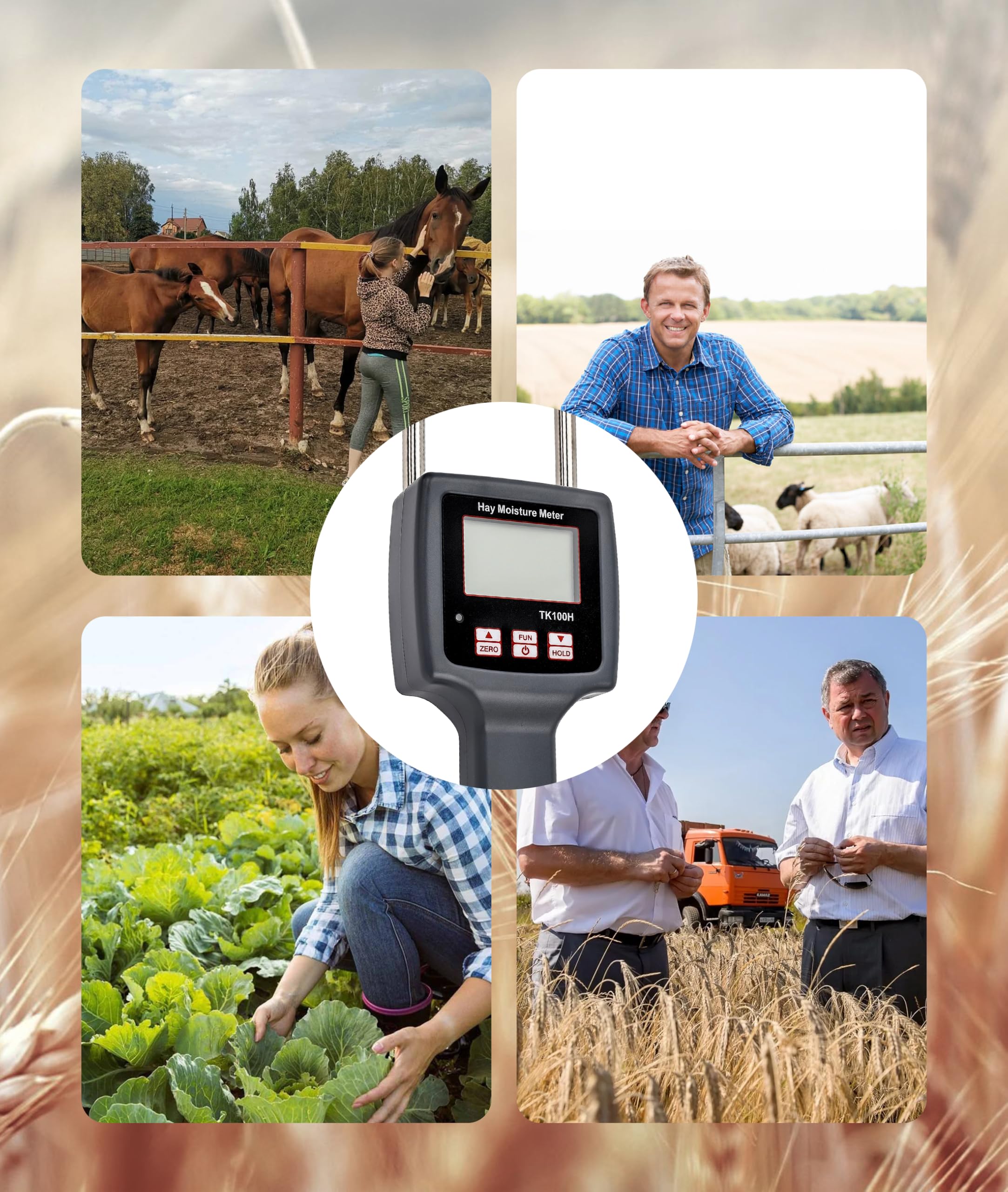 TK100H Portable Hay Moisture Meter with Probe - Fast & Accurate Forage Tester for Cereal, Straw, Grass, Alfalfa & Leymus | Ideal for Farm, Ranch & Feed Quality Control
