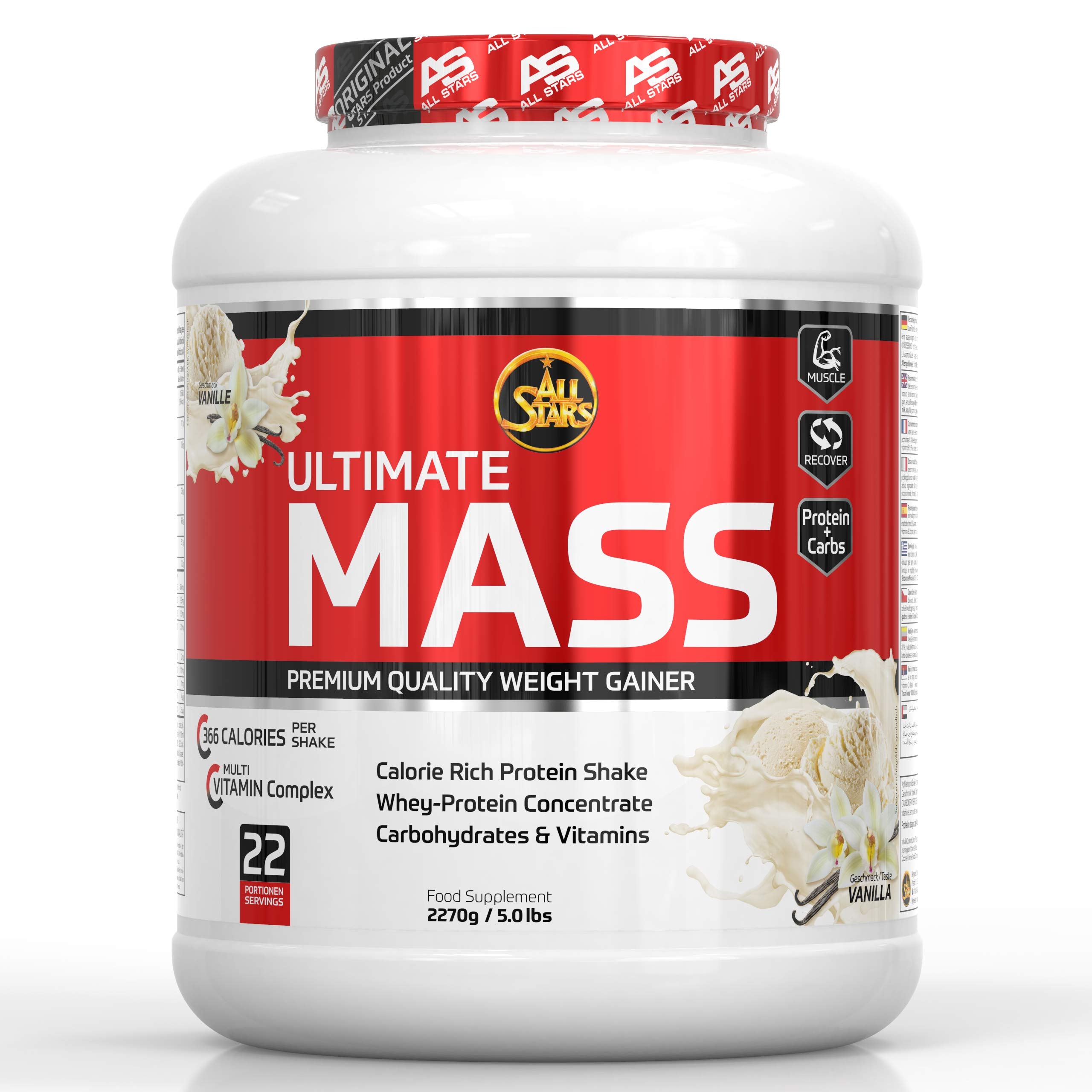 All Stars Ultimate Mass 2270g Vanilla Weight Gainer with Whey Protein, Carbs & Vitamins | High-Calorie Protein Shake for Muscle Growth | Low Fat Mass Building Powder for Bodybuilders & Athletes | Perfect for Post-Workout Recovery & Bulking Season