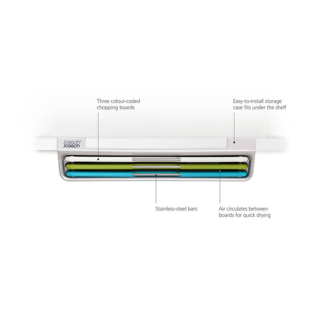Joseph Joseph Folio Slim 3-Piece Under Shelf Cutting Board Set - Space-Saving Kitchen Organizer for Small Spaces, Perfect for Apartments & RVs