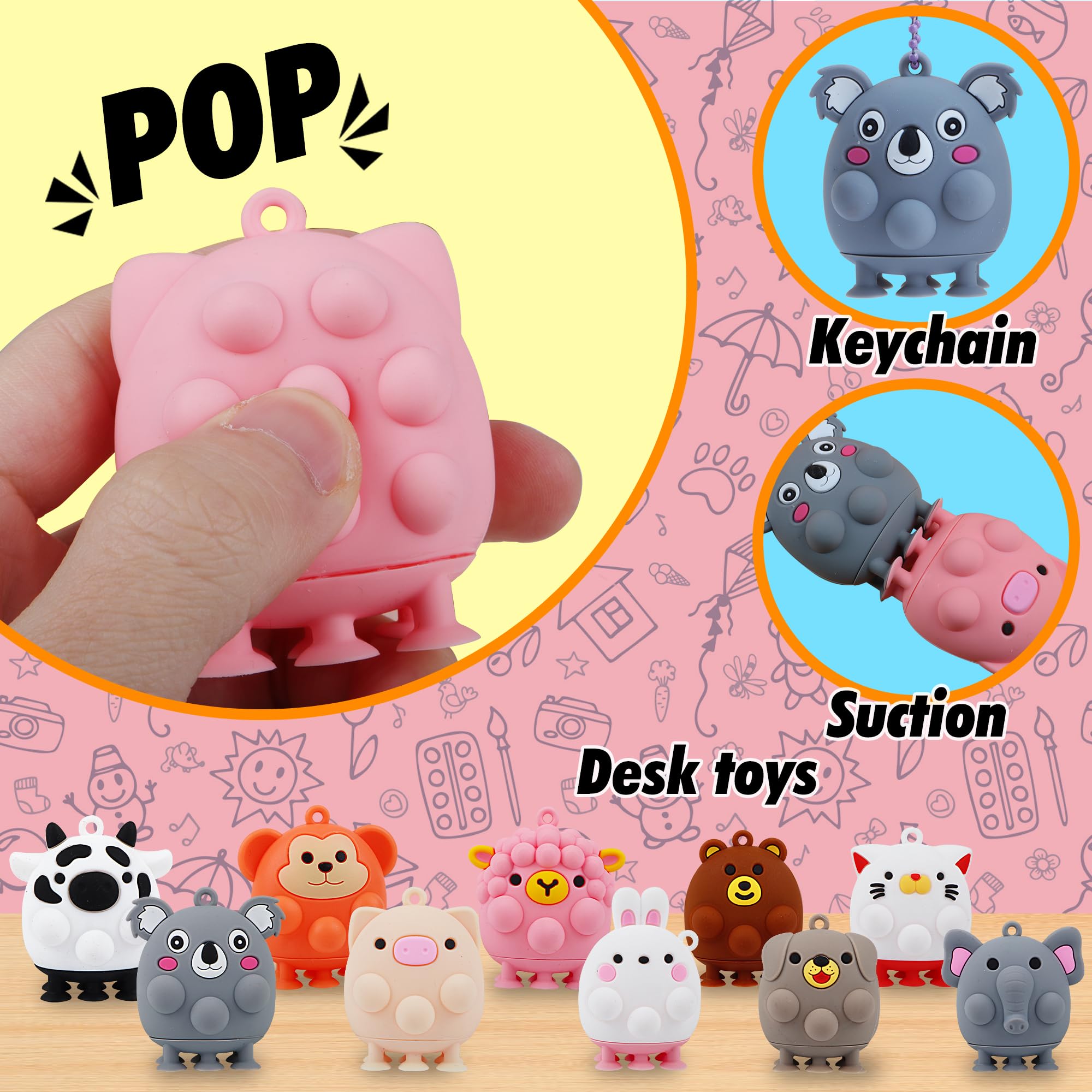 12 PCS 3D Animal Pop Toys - Bulk Party Favors for Kids, Goodie Bag Stuffers, Pinata Fillers, Carnival Prizes, Classroom Treasure Box Toys & Toddler Suction Toys - Perfect for Birthday Parties, School Rewards & Sensory Play