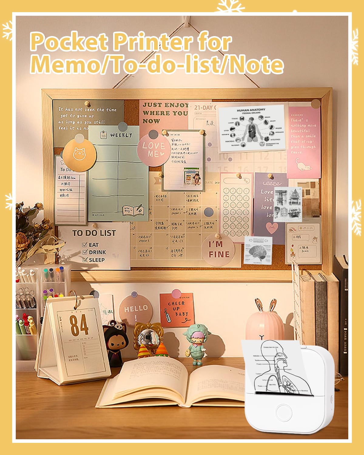 Memoqueen T02 Mini Portable Thermal Sticker Printer - Wireless Bluetooth Compatible with iPhone & Android, Includes 3 Rolls Sticker Paper - Perfect for DIY Crafts, Scrapbooking, Journaling, School Projects & Birthday Gifts (White)