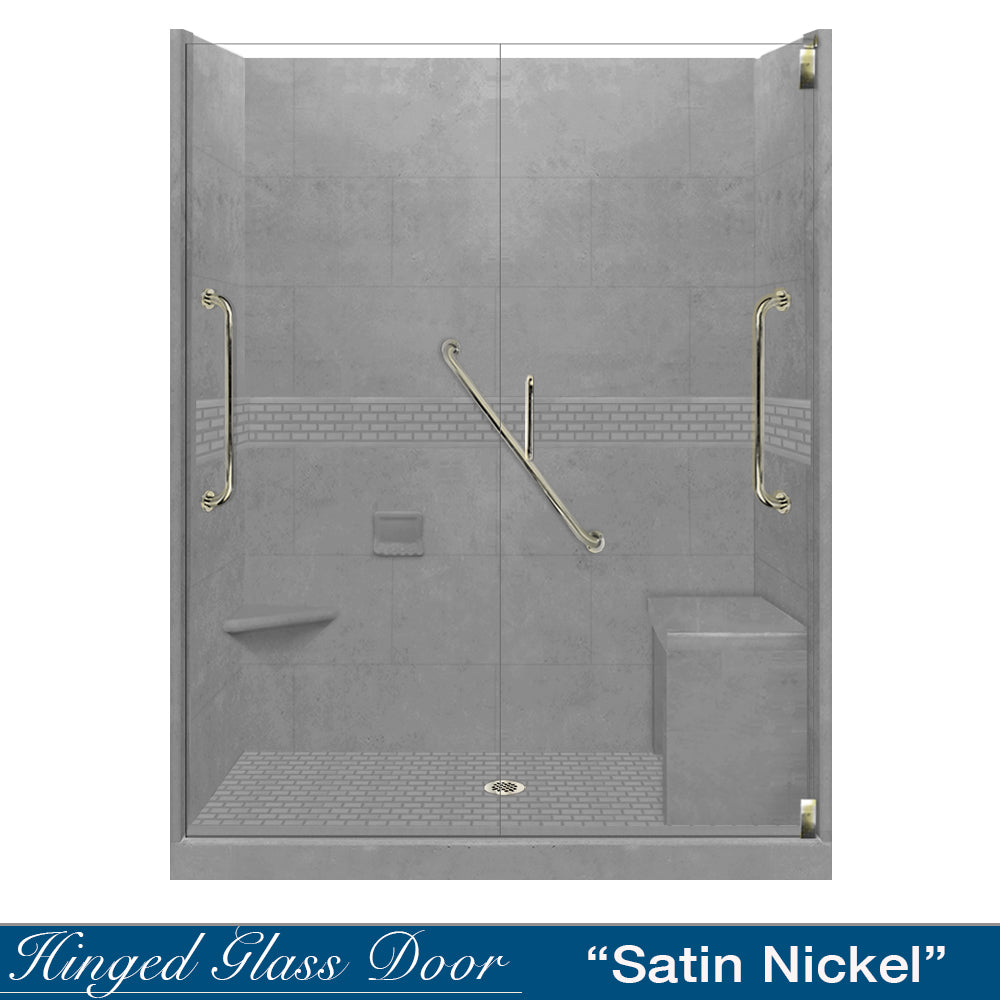 Freedom 60 Alcove Wet Cement Sistine Stone & Classic Stone Shower Wall Panel Kit - DIY Shower Remodel for Bathroom Renovation | Waterproof & Easy Installation for Modern Home Upgrades