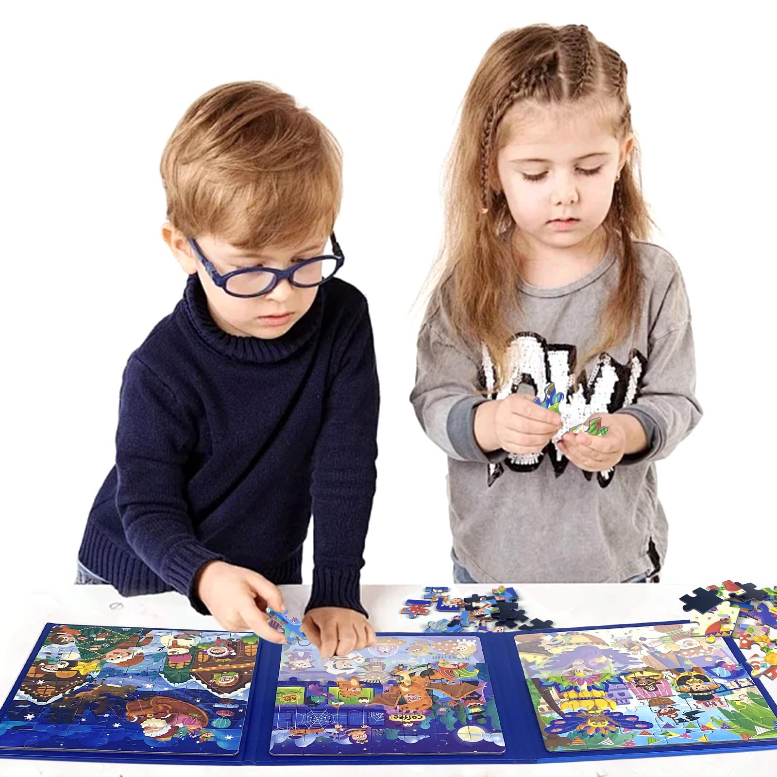 Magnetic Puzzle Book for Kids Ages 2-6 - 3-in-1 Folding Quiet Book with Magnetic Pieces | Educational Travel Toy for Toddlers & Preschool Learning Activities | Perfect for Car Rides, Airplane Trips & Quiet Time Play