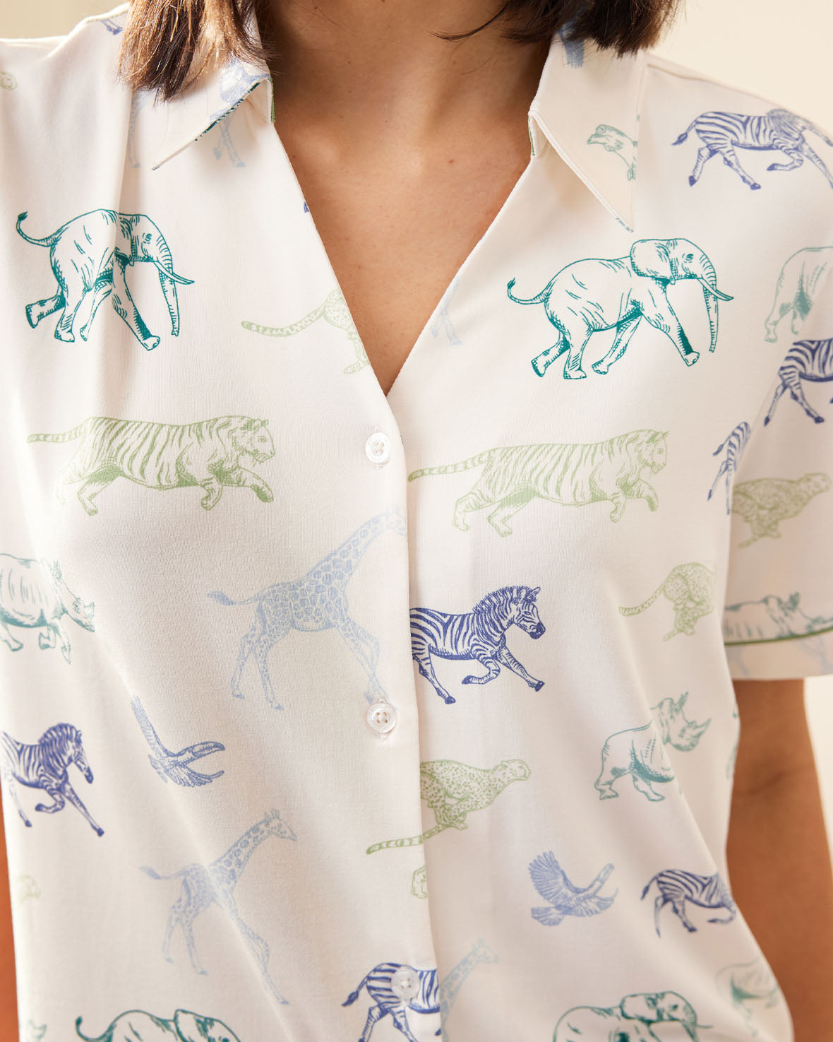 Racing Animals Print Short Pajama Set for Women - Cute & Comfortable Sleepwear for Summer Nights