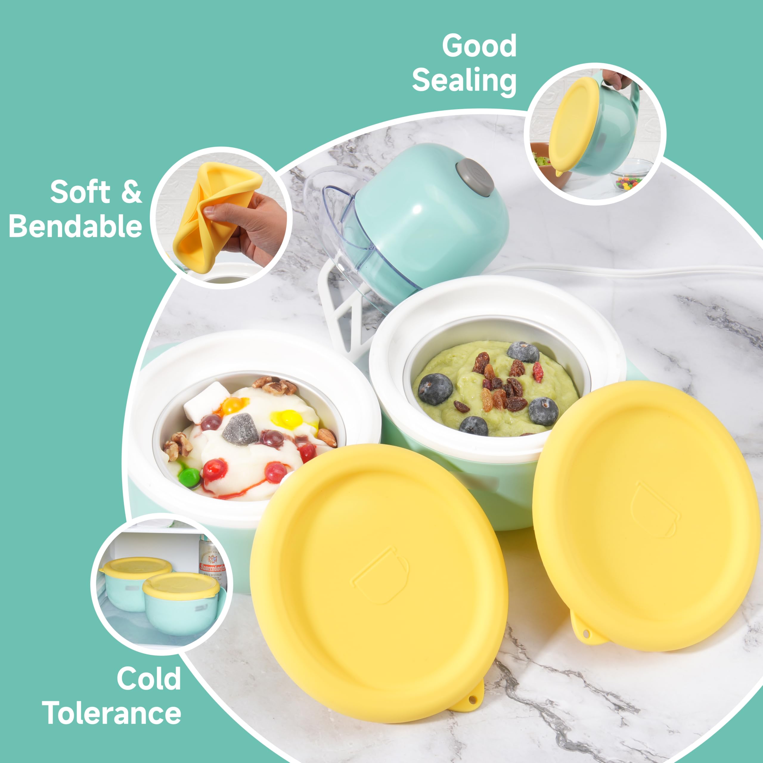 2-Pack Silicone Lids for Dash My Mug Ice Cream Maker - Food Grade Reusable Bowl Covers - Freezer & Dishwasher Safe - Perfect for Ice Cream Storage & Food Preservation (Bowl Not Included)
