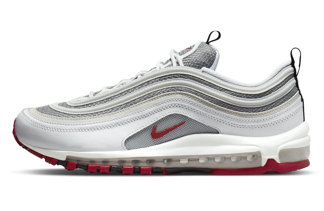 Nike Men's Air Max 97 Running Shoes - White/Varsity Red (DM0027 100) | Comfortable Sneakers for Gym, Jogging & Casual Wear