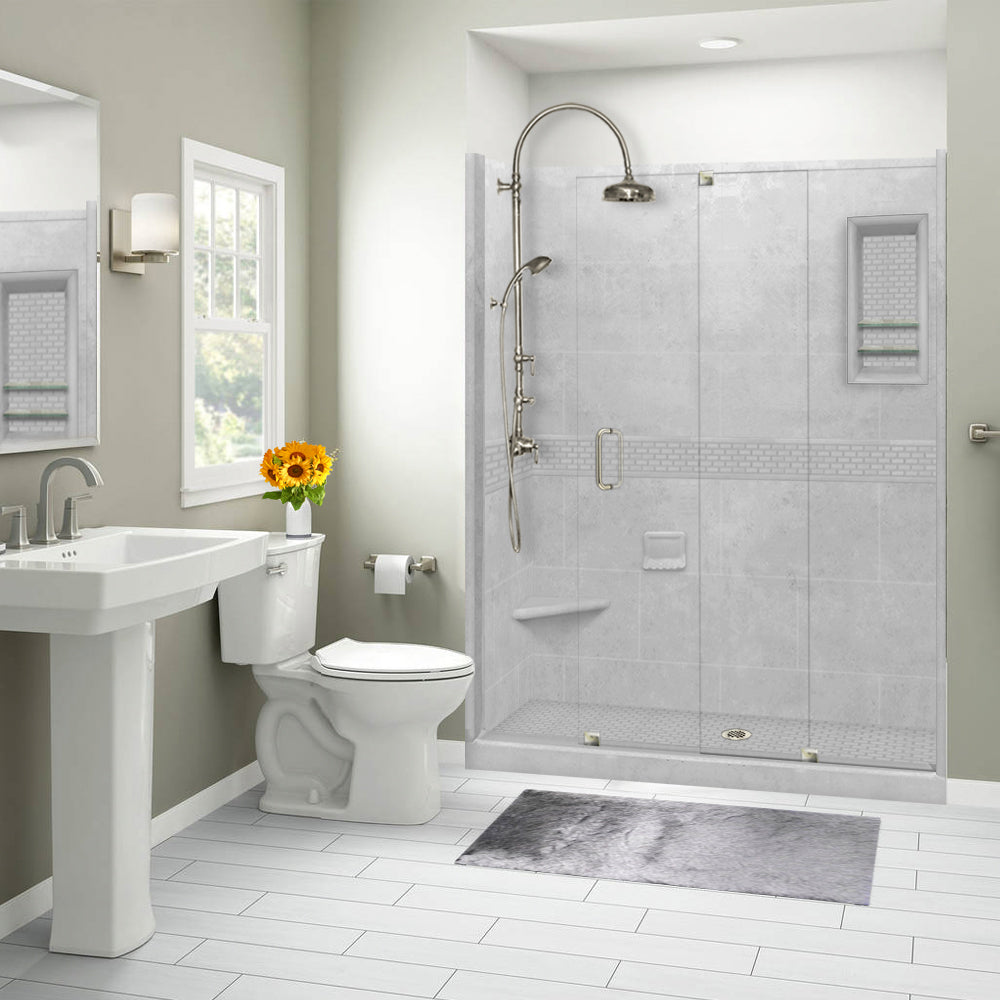 60 Alcove Portland Cement Sistine Stone & Classic Stone Accent DIY Shower Remodel Kit - Waterproof Bathroom Tile Backer Board for Shower Walls and Floors