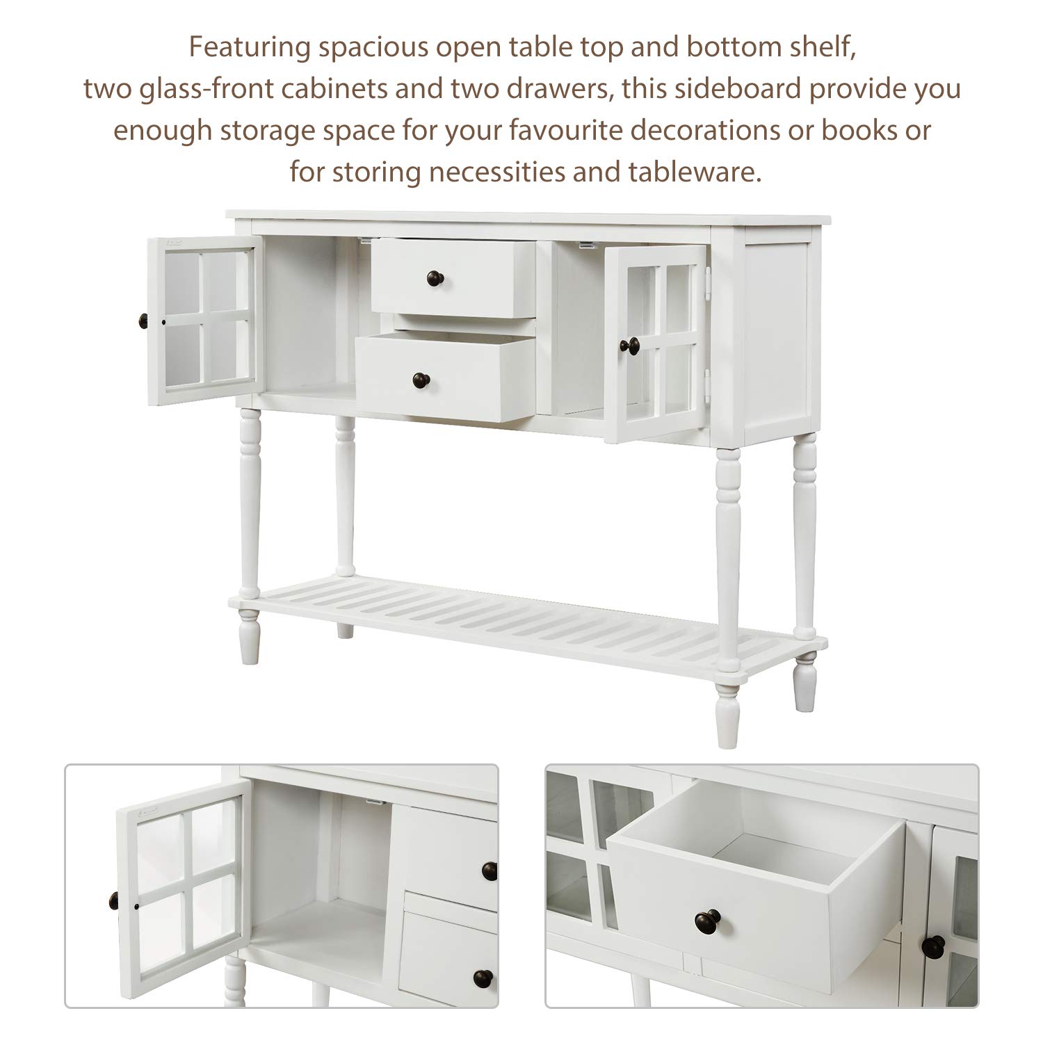 Merax White Sideboard Console Table with Storage & Bottom Shelf - Entryway Buffet Cabinet for Dining Room, Living Room & Hallway Storage Solution