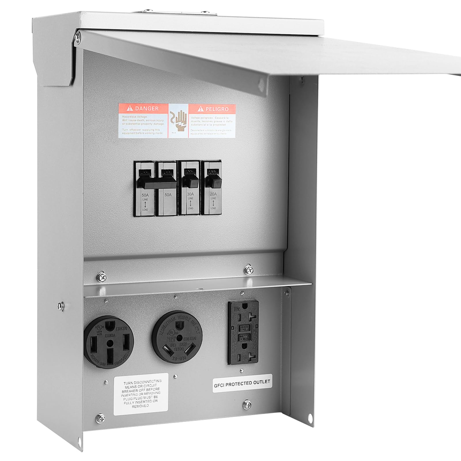Weatherproof 30/50 Amp RV Power Outlet Box with 20A GFCI - Outdoor Electrical Panel for Campers, Motorhomes & Generators - Perfect for RV Parks, Campgrounds & Emergency Power Backup