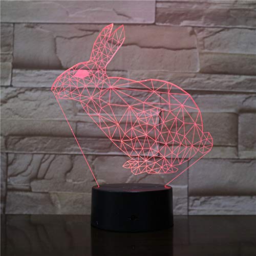 3D Rabbit Night Light - LED Touch Table Lamp with 7 Color Changing Modes, Optical Illusion Decor for Kids Room, Nursery, Birthday Gift & Christmas Home Decoration
