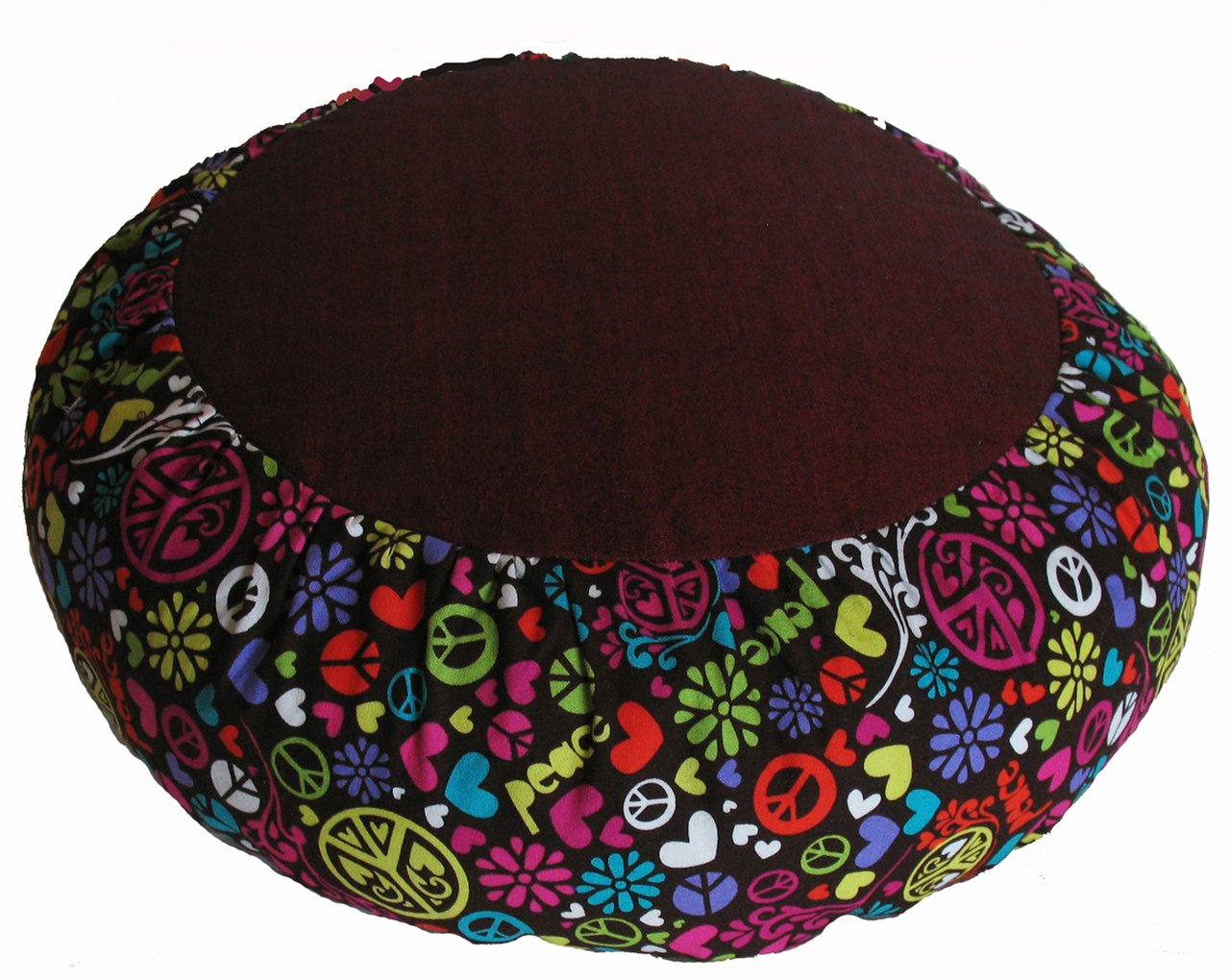 Premium Zafu Meditation Cushion for Yoga & Zen - Eco-Friendly Buckwheat Filling - Limited Edition Love Peace & Happiness Design - Perfect for Home Meditation, Yoga Studios & Spiritual Retreats