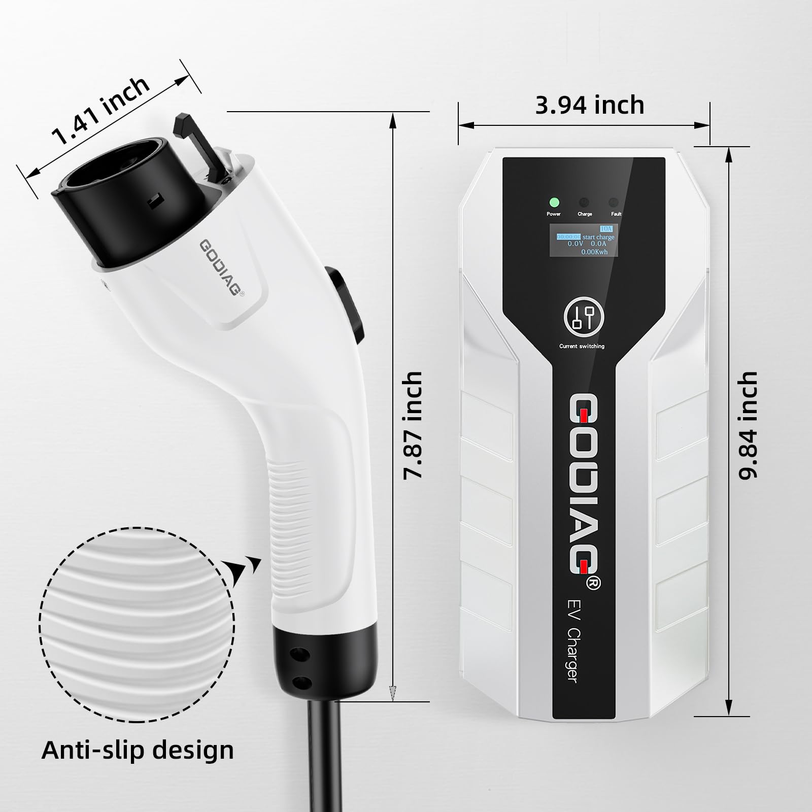 Portable EV Charger Level 1 & 2 - 8/10/13/16 Amp Adjustable Electric Car Charger with 110V-240V 3.5KW Power - 20ft Cable for Plug-in Hybrid & Electric Vehicles - Perfect for Home, Office & Road Trip Charging