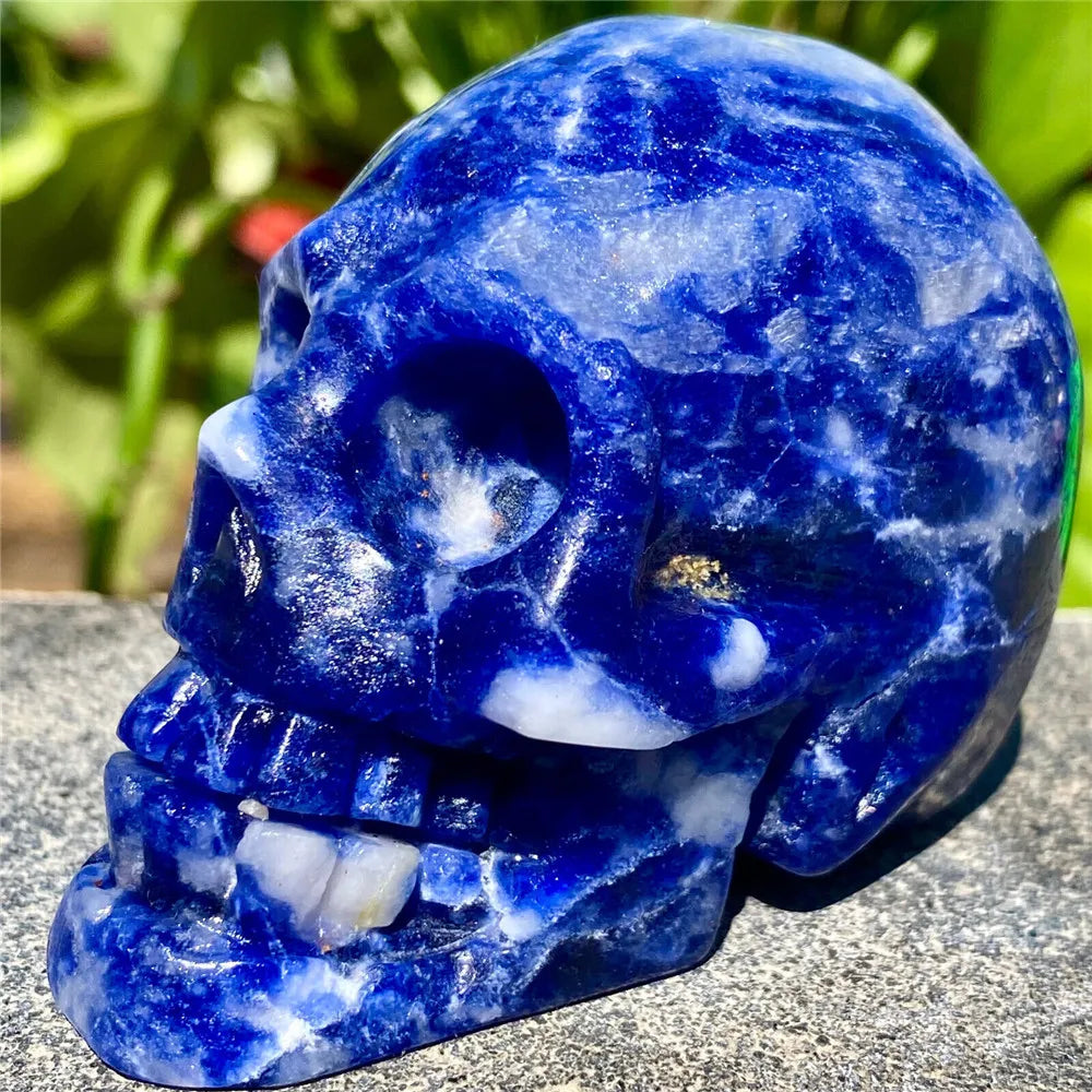 Natural Sodalite Skull Energy Gemstone - Hand Carved & Polished Reiki Healing Crystal for Meditation, Office Decor & Spiritual Collection | Perfect for Home Altar, Feng Shui & Yoga Space