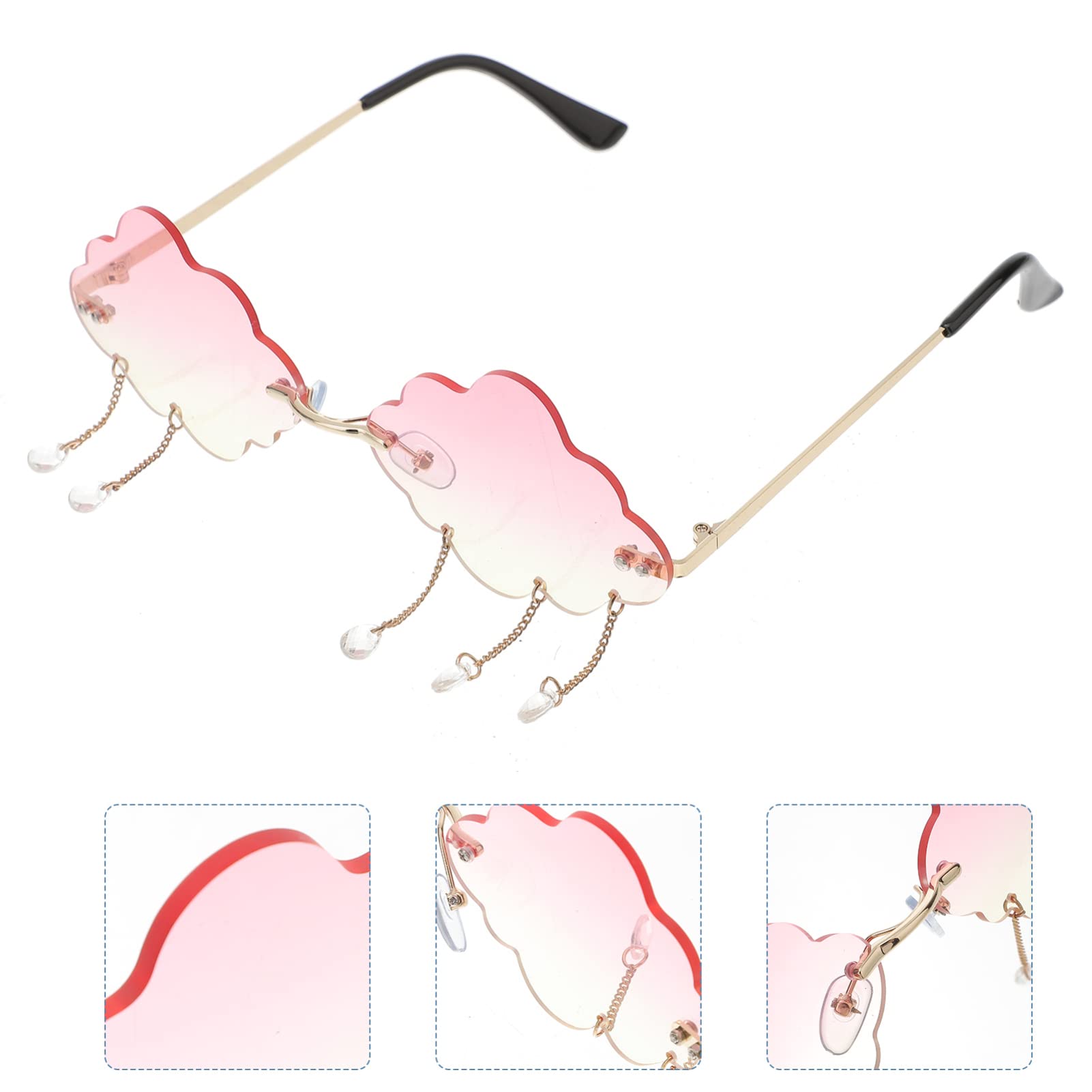 VALICLUD Rimless Vintage Sunglasses with Tassel Cloud Design - 90s Retro Disco Sunglasses for Women & Men - Perfect for Rave Parties, Music Festivals & Summer Fashion