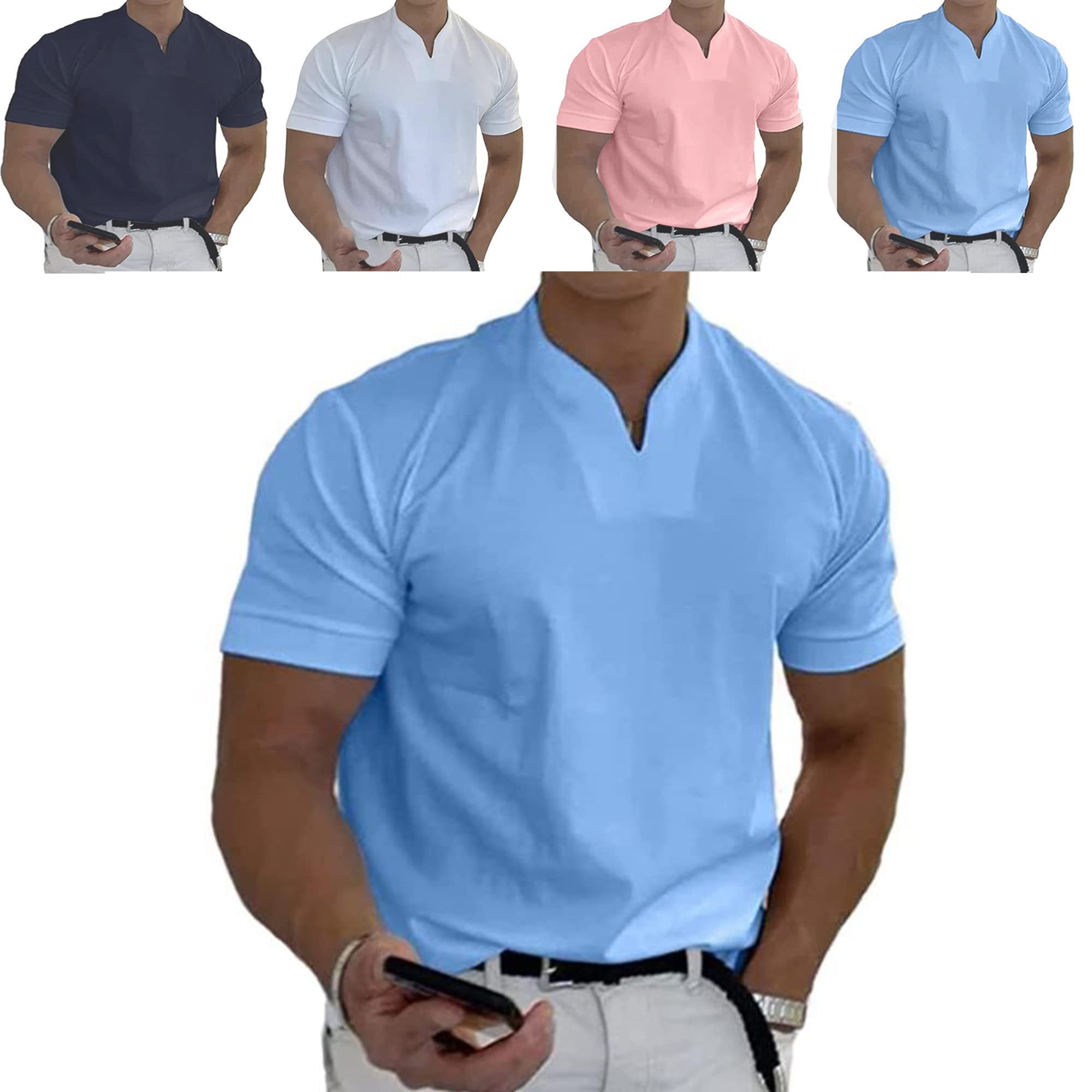 Jacole 2022 Men's Business Casual Short Sleeve T-Shirt - Breathable Slim Fit Workout Shirt for Gentlemen (Blue, Large) | Perfect for Office, Gym & Casual Wear