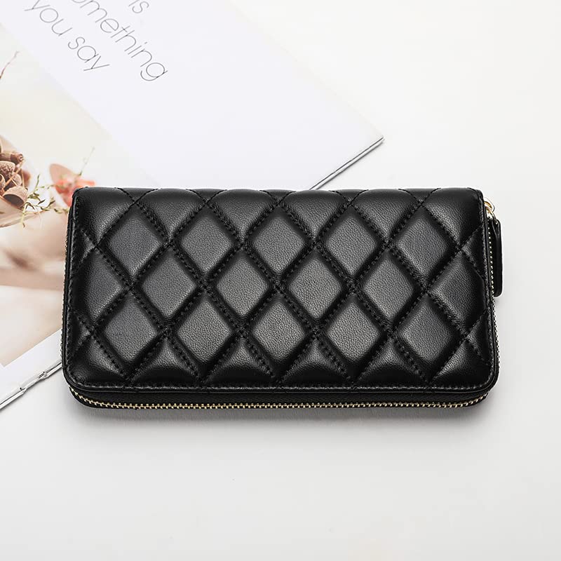 DORIS&JACKY RFID Leather Wallet for Women - Travel Wristlet Bag with Zipper (Large Capacity for Daily Use & Shopping)