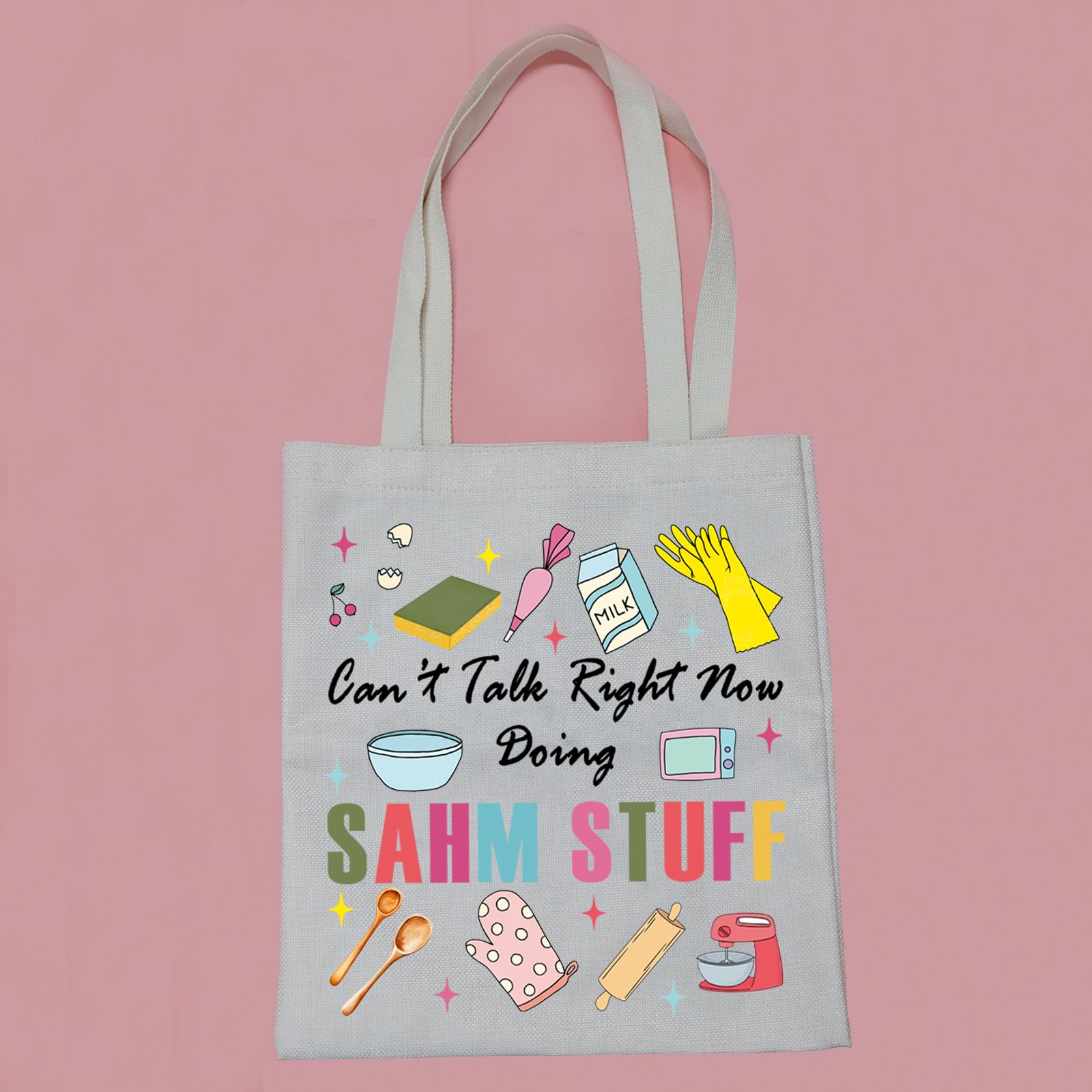 PWHAOO Stay-At-Home Mom Tote Bag - 'Can't Talk Right Now Doing SAHM Stuff' Funny Mother's Day Gift - Perfect for Grocery Shopping, Playdates & Daily Errands