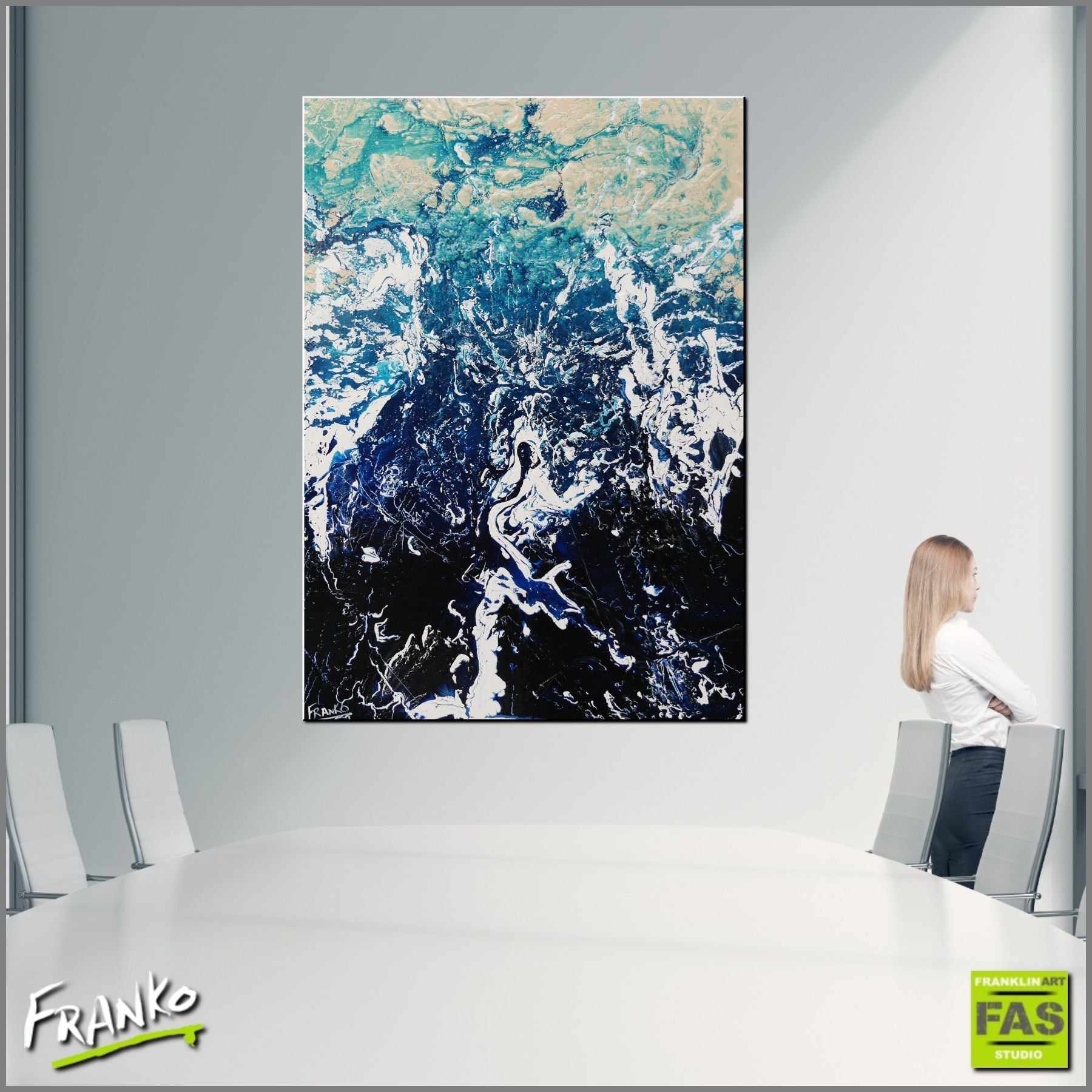 Blue Wash 140cm x 100cm Blue Cream White Textured Abstract Canvas Art - Modern Wall Decor for Living Room, Bedroom & Office