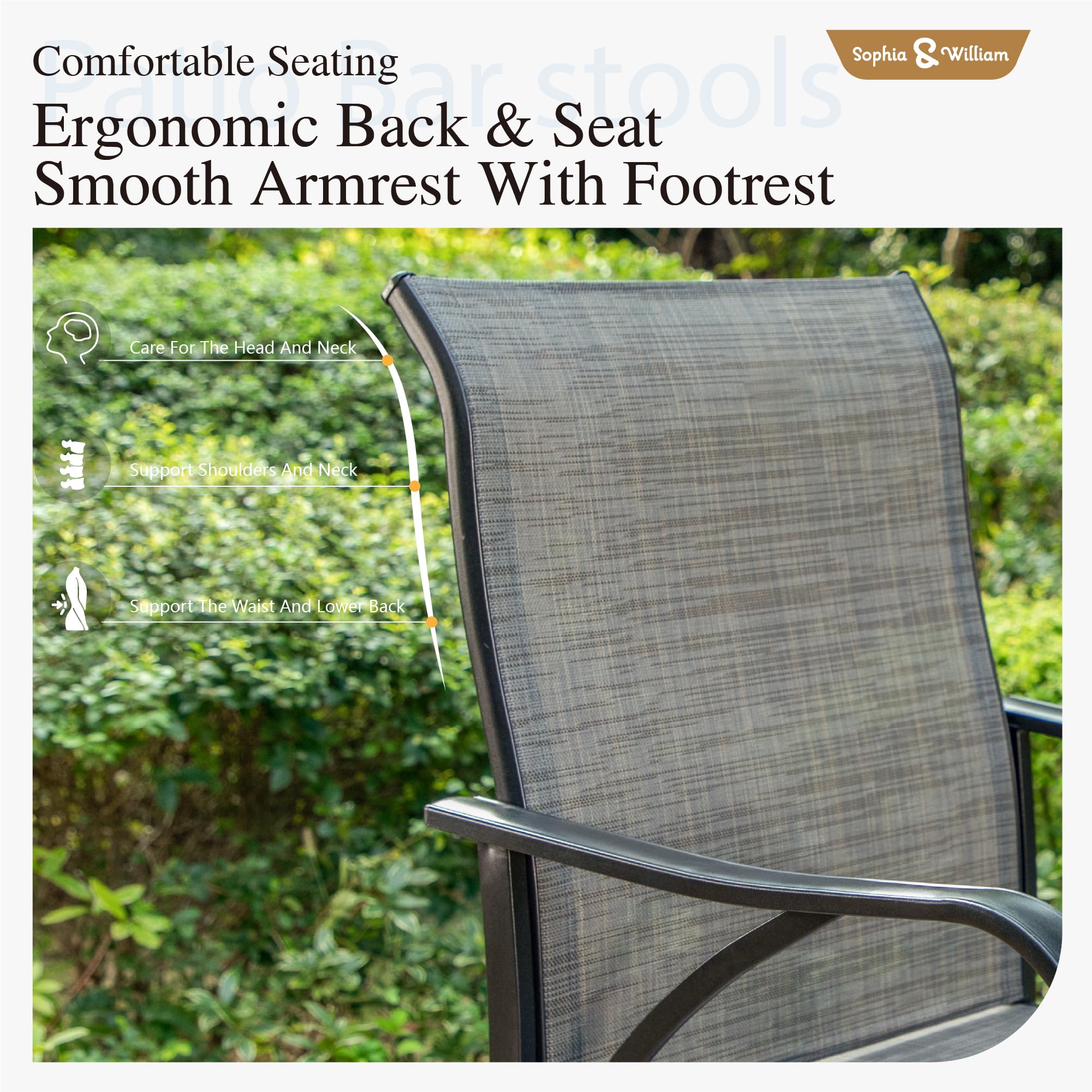 Sophia & William 6-Piece Outdoor Swivel Bar Stool Set - 300 lb Capacity Grey Fabric Patio Chairs for Backyard, Deck & Poolside Dining