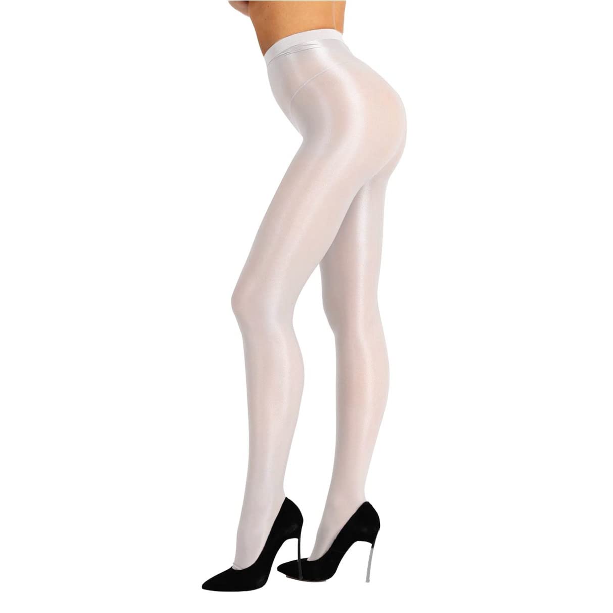 Shimmery Tummy Control Pantyhose for Women - Stretchy Glossy Silk Stockings with Footed Design - Sheer Tights for Clubwear & Evening Outfits