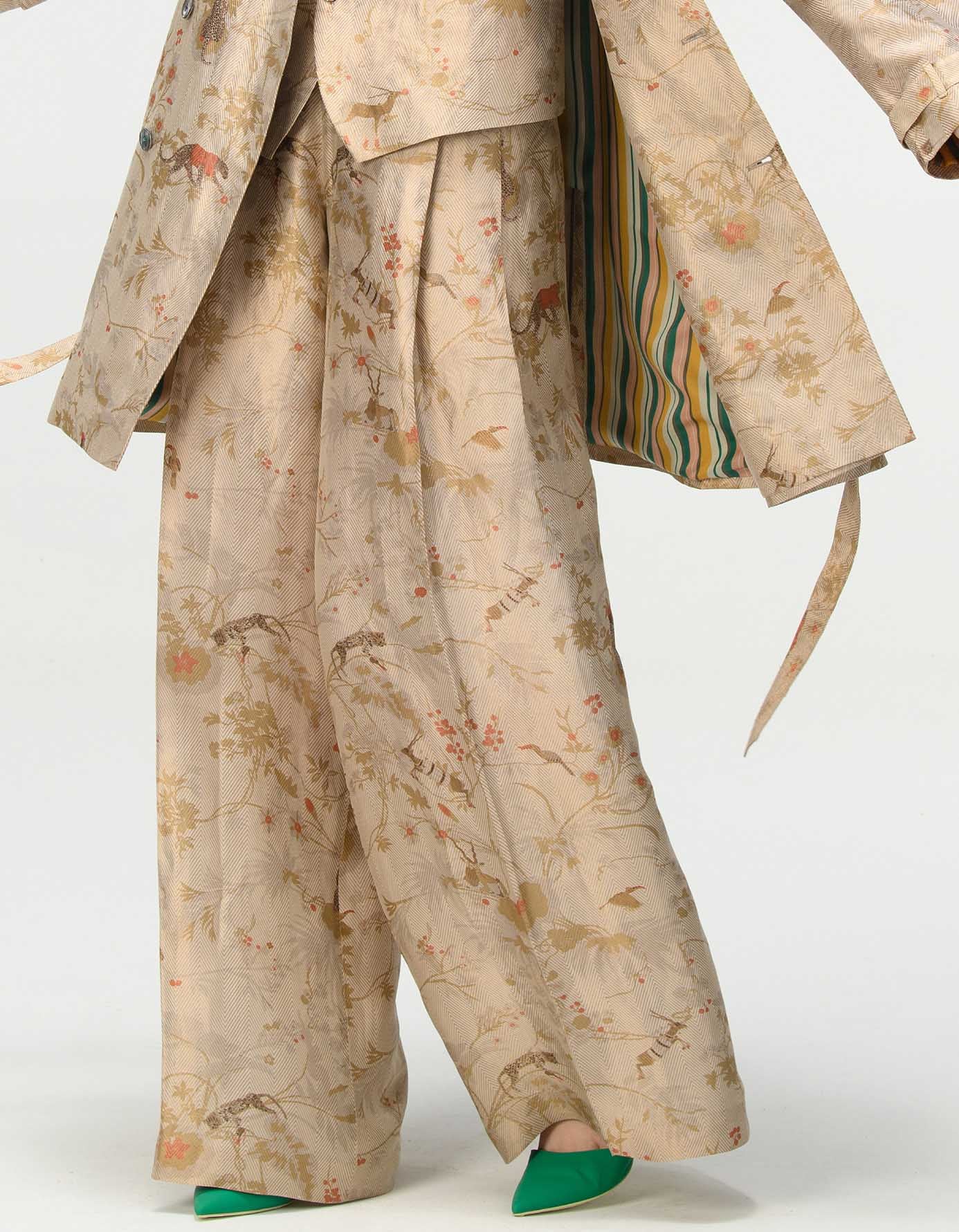 Ivory Silk Brocade Palazzo Pants - Elegant Wide Leg Lounge Pants for Women | Perfect for Yoga, Meditation, and Boho Chic Outfits