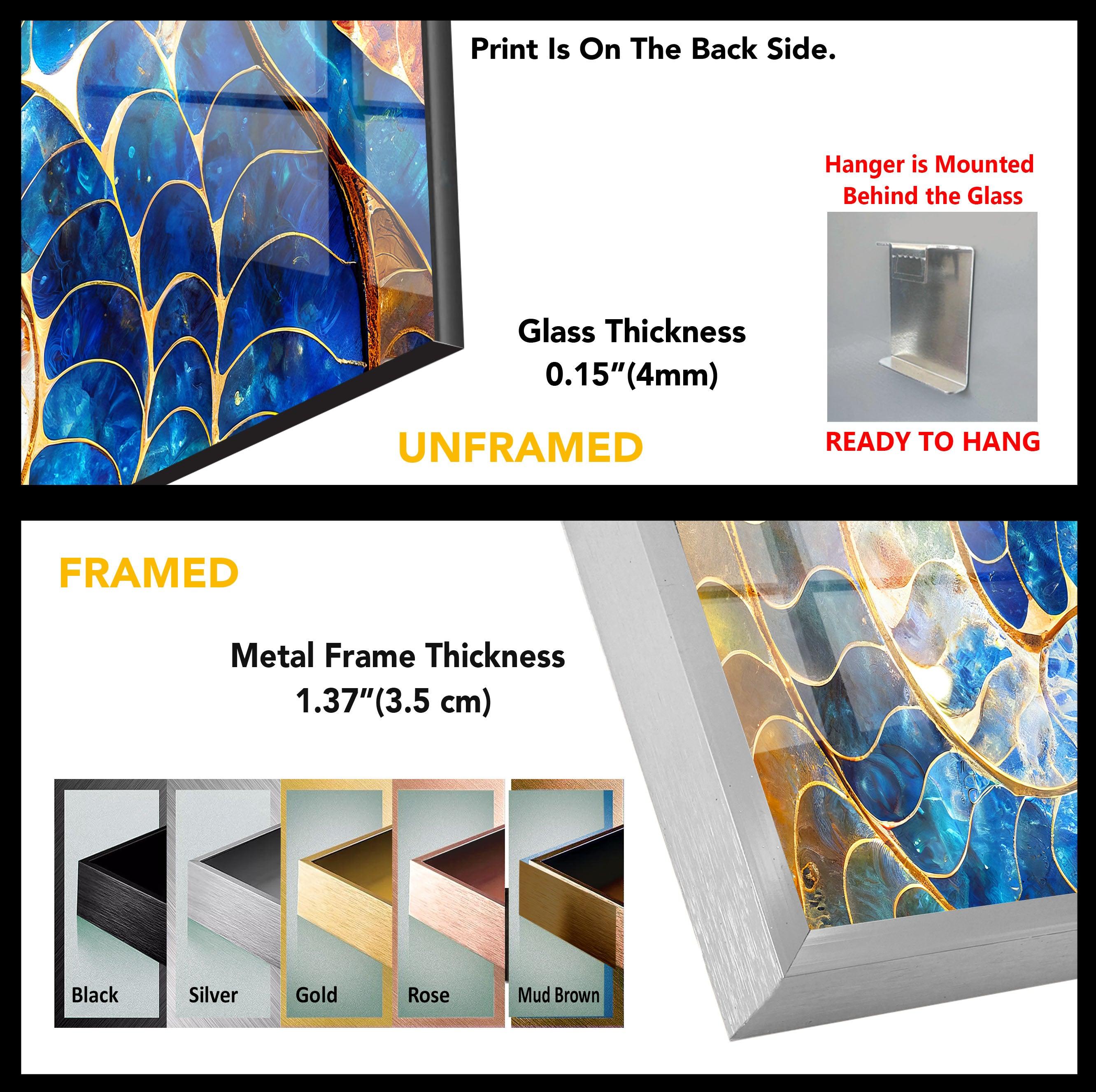 Blue & Orange Shell Glass Wall Art - Handmade Coastal Decor for Living Room, Bedroom, or Beach House - Perfect for Boho, Nautical & Seaside Home Decor