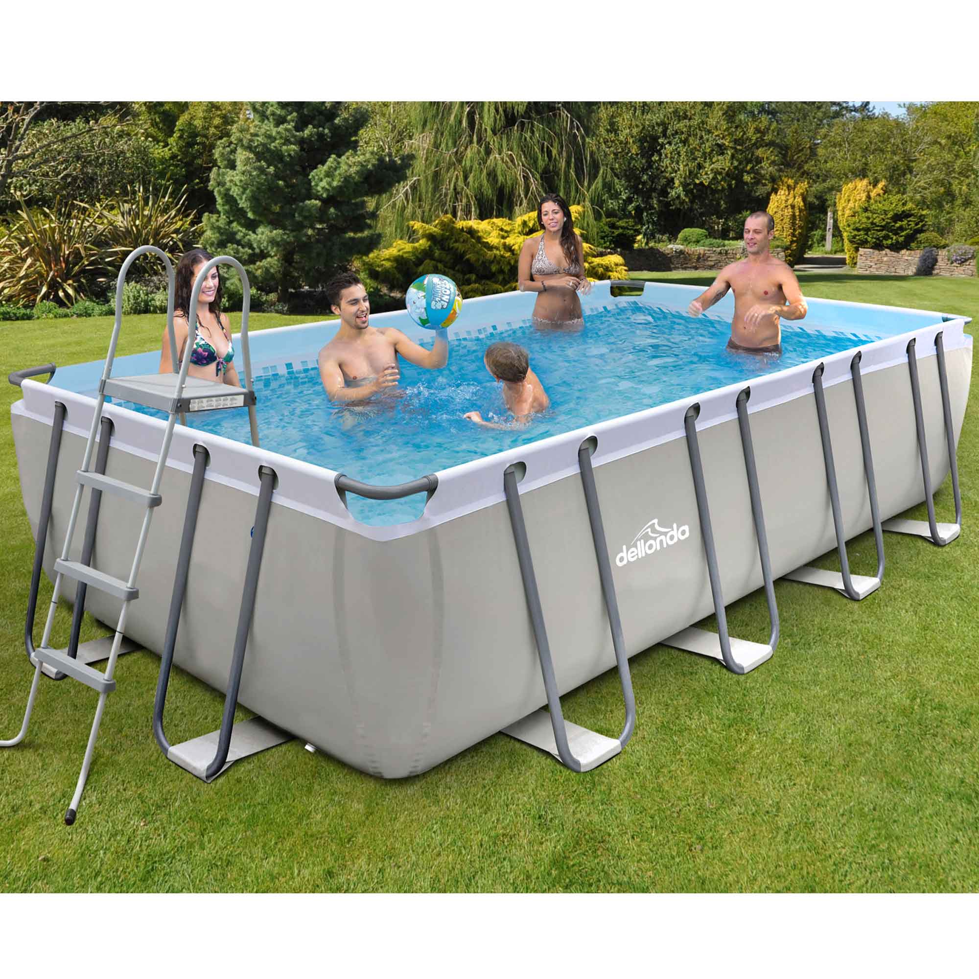 18ft Deluxe Steel Frame Above Ground Swimming Pool with Ladder, Filter Pump & Cover - Durable Rectangular Backyard Pool for Family Fun & Summer Relaxation