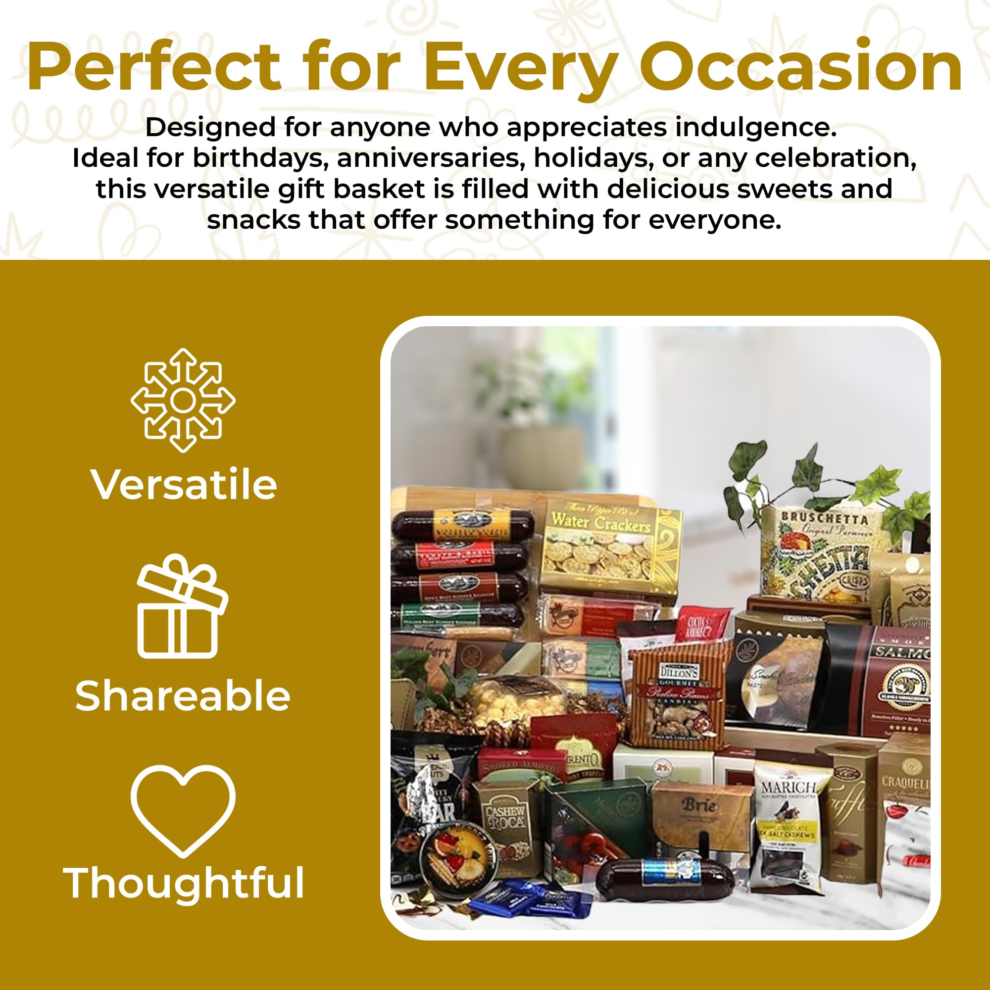 Premium Gourmet Gift Basket XL - Deluxe Food Gift Basket with Sweets, Snacks & Treats - Made in USA - Perfect for Birthdays, Holidays & Corporate Gifts - Luxury Gift Baskets for Men & Women - Ideal for Christmas, Thanksgiving & Special Occasions