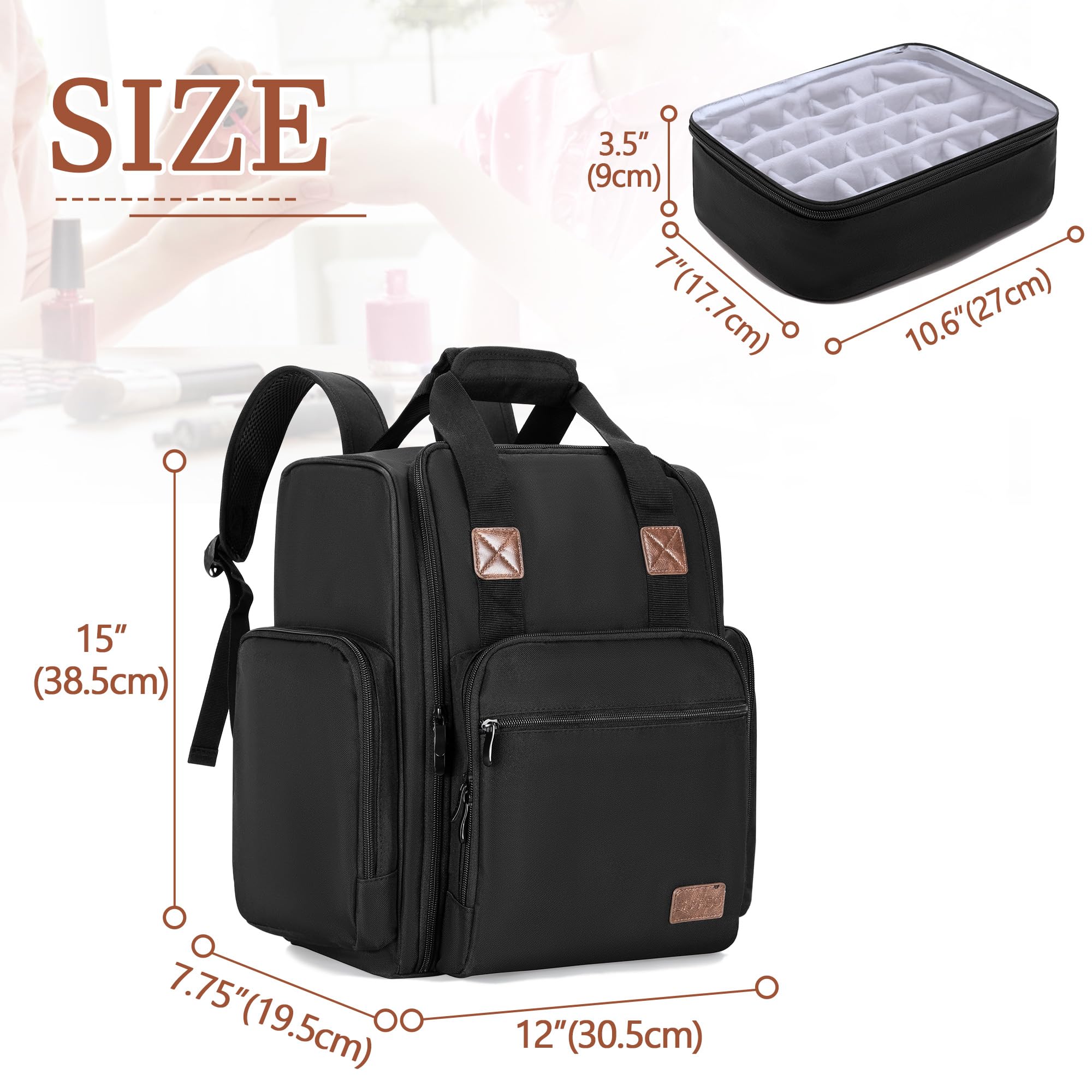 BAFASO Nail Polish Organizer Backpack - Holds 84 Bottles & Nail Lamp for Salon & Travel