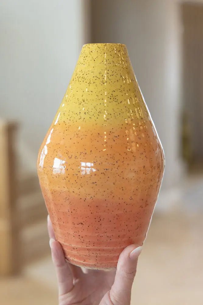 Large Decorative Speckled Vase in Orange & Yellow - Modern Home Decor for Living Room, Dining Table Centerpiece, Wedding Decorations