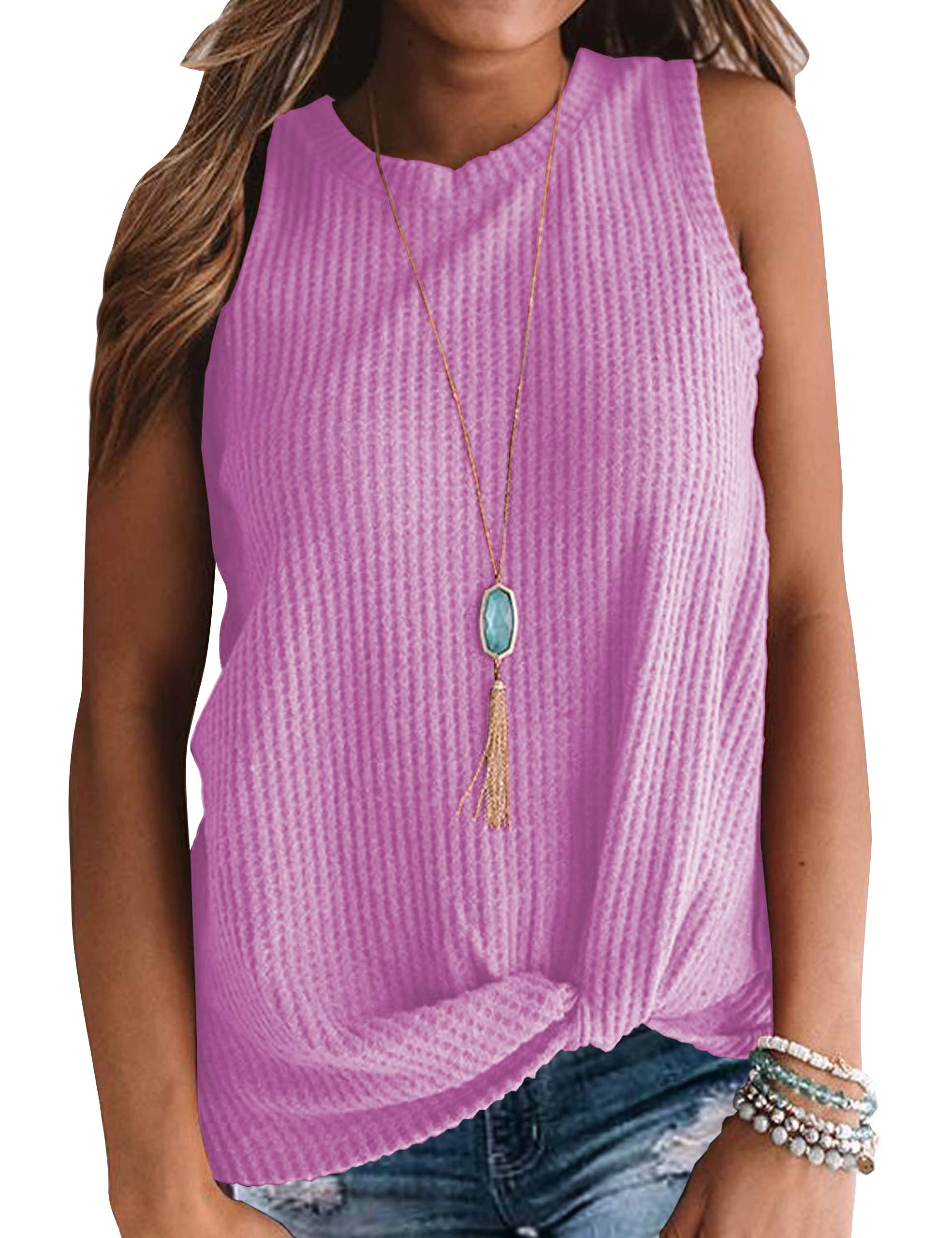 MIHOLL Women's Sleeveless Twist Knot Waffle Knit Tank Top - Cute Casual Summer Shirt for Beach, Travel & Everyday Wear