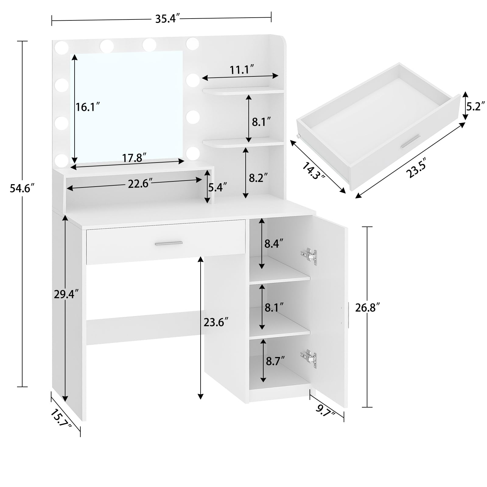 Quimoo Vanity Desk with Mirror & Lights - 3 Colors, Adjustable Brightness for Bedroom Makeup
